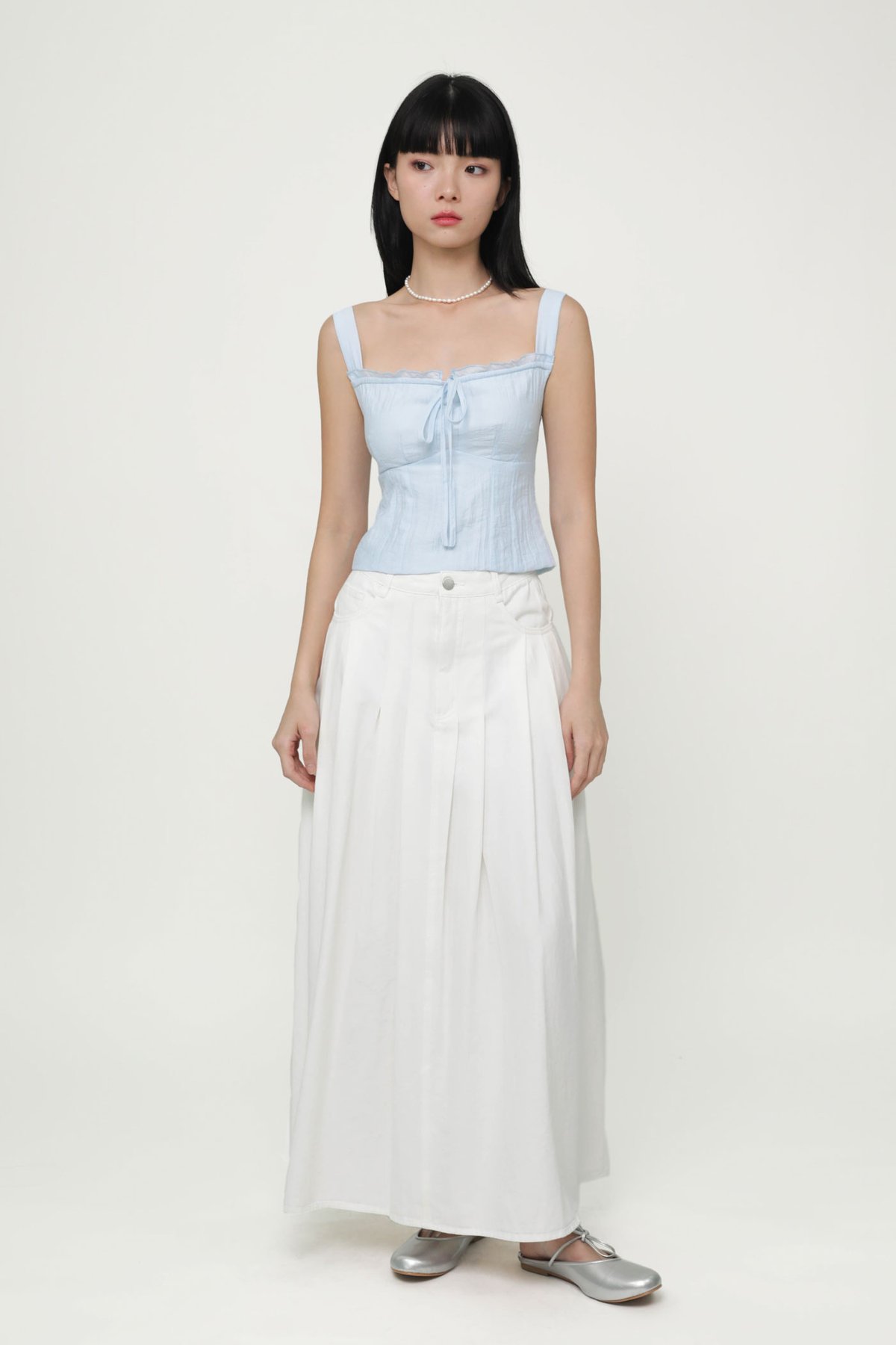 Gillian Pleated Maxi Skirt (White)