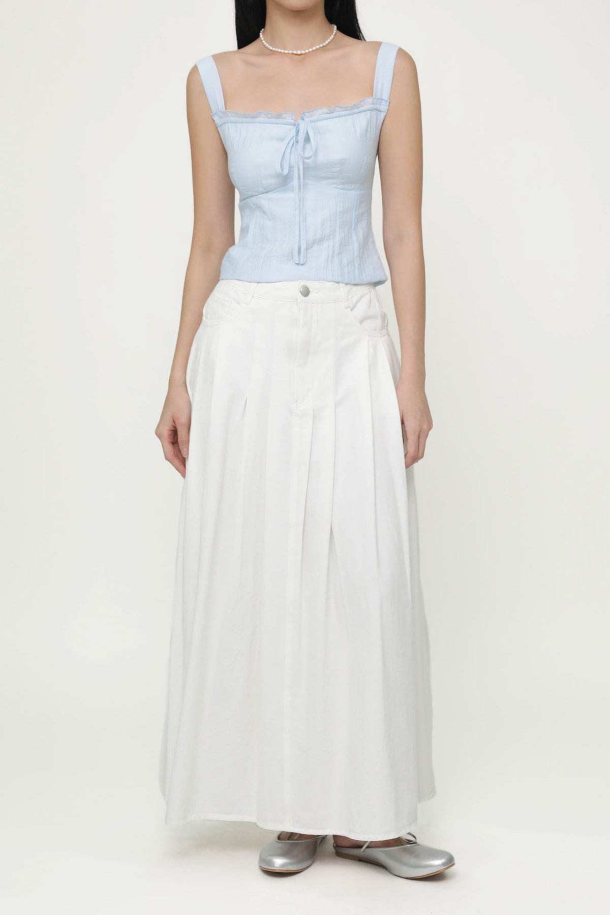 Gillian Pleated Maxi Skirt (White)