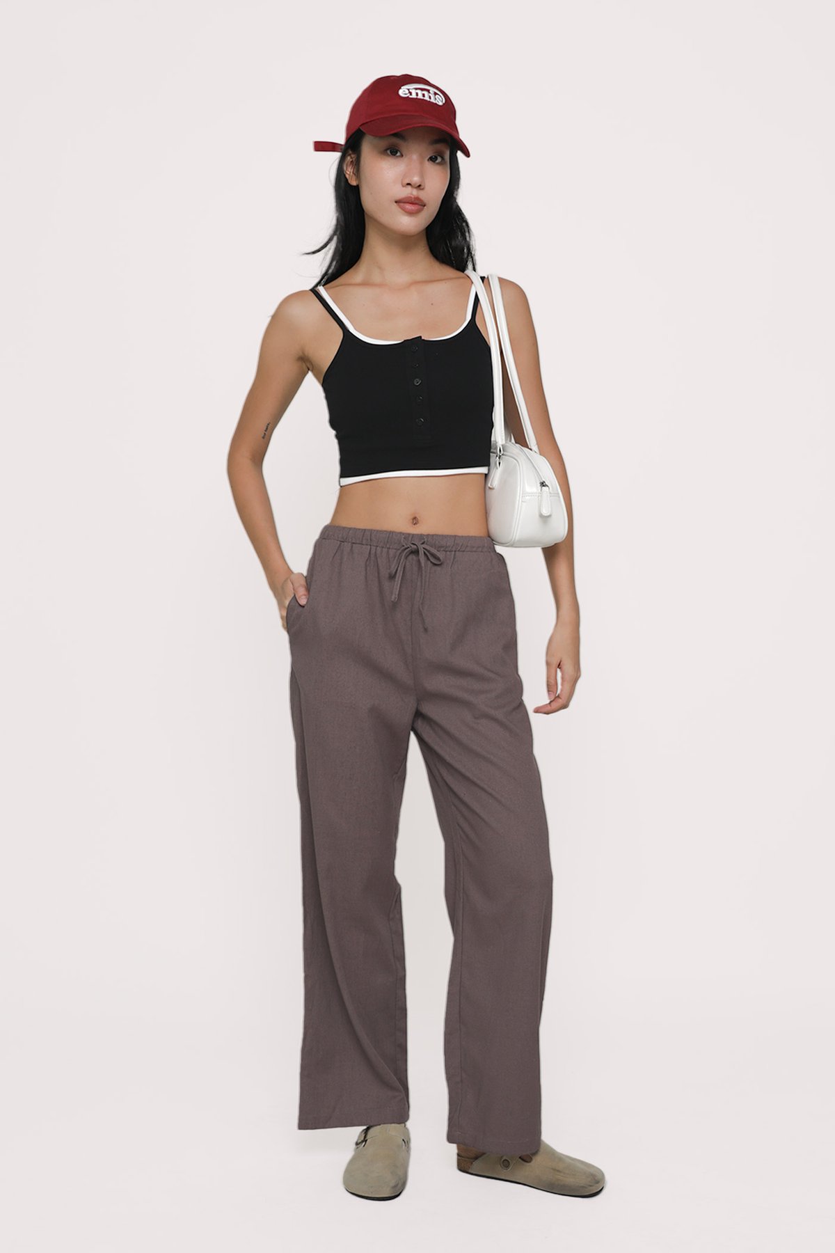 Regular Kierra Drawstring Linen Pants (Ash Brown)