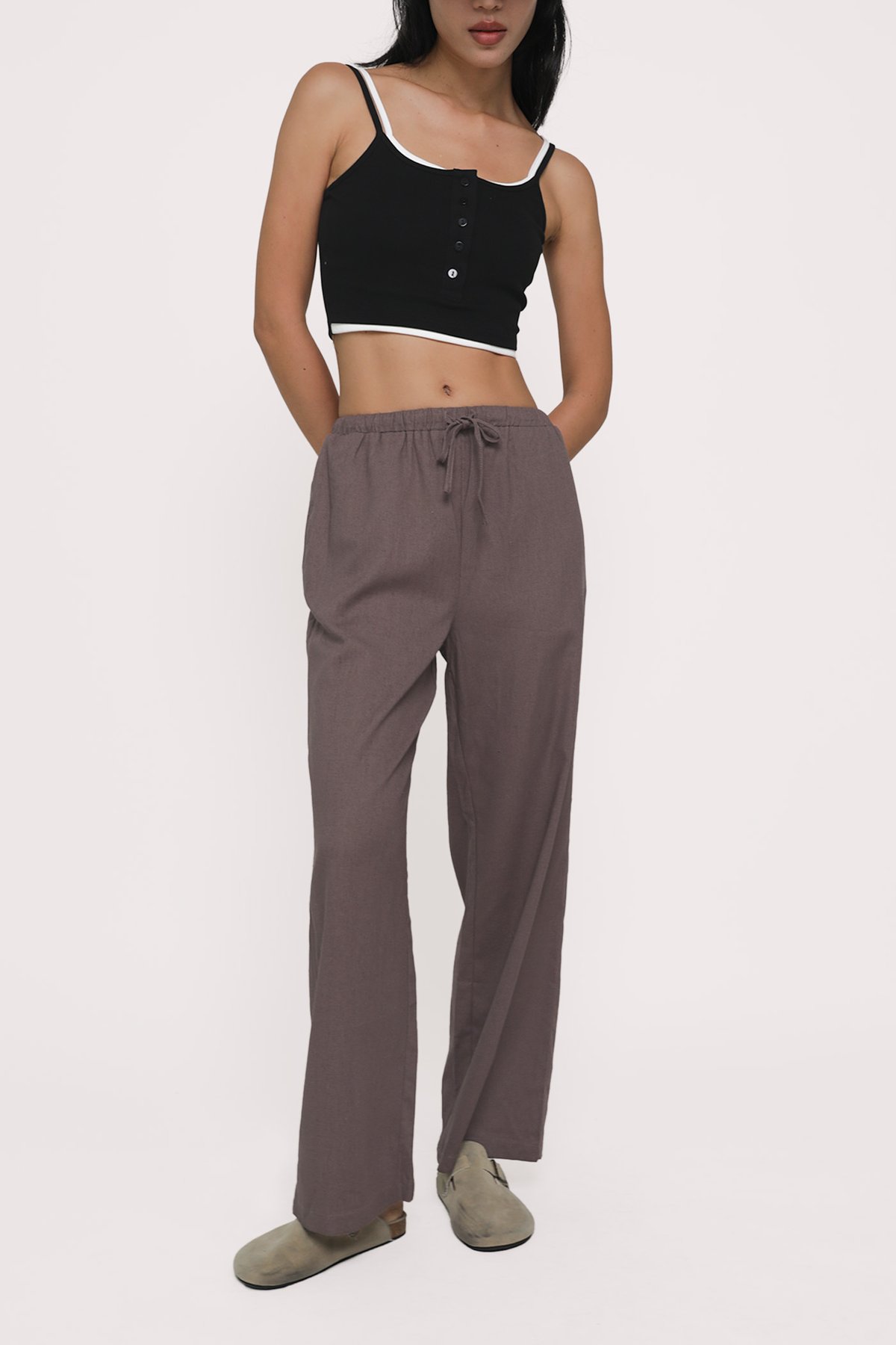 Regular Kierra Drawstring Linen Pants (Ash Brown)