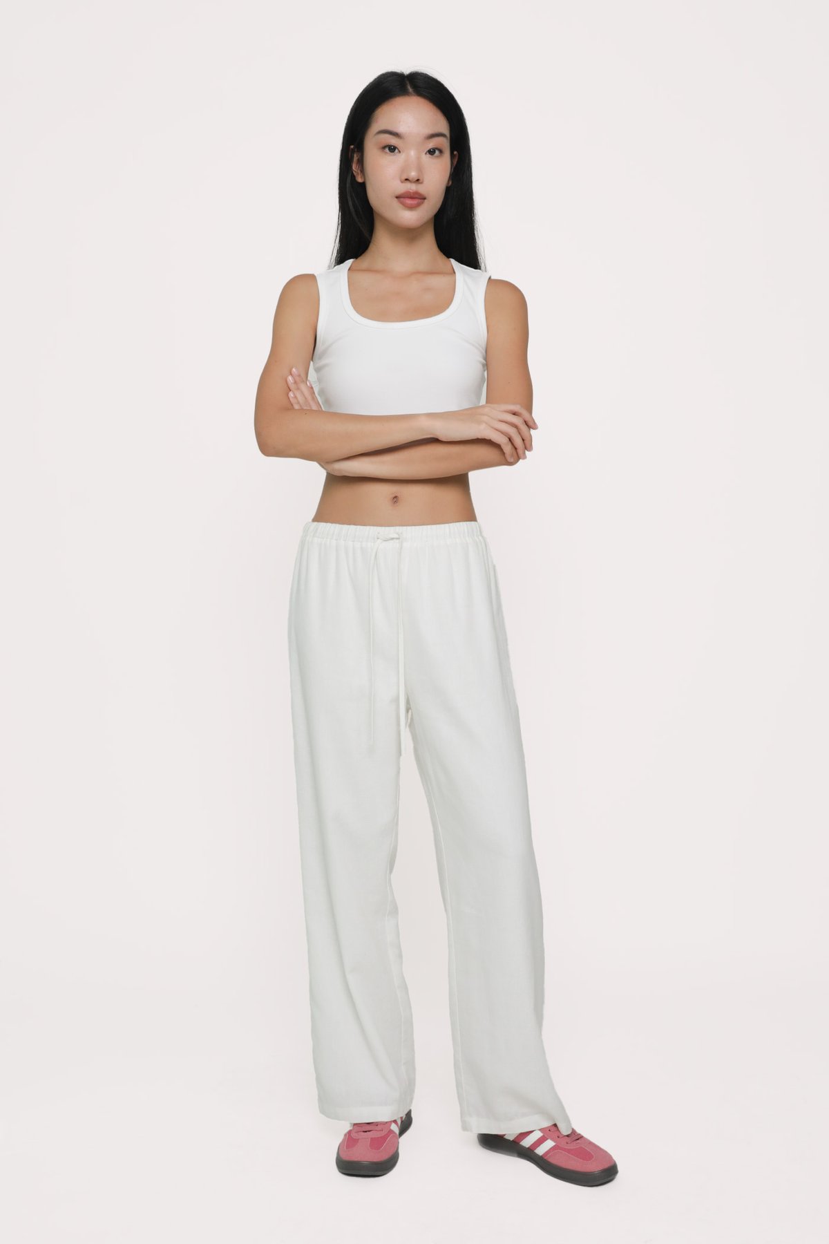 Regular Kierra Drawstring Linen Pants (White)