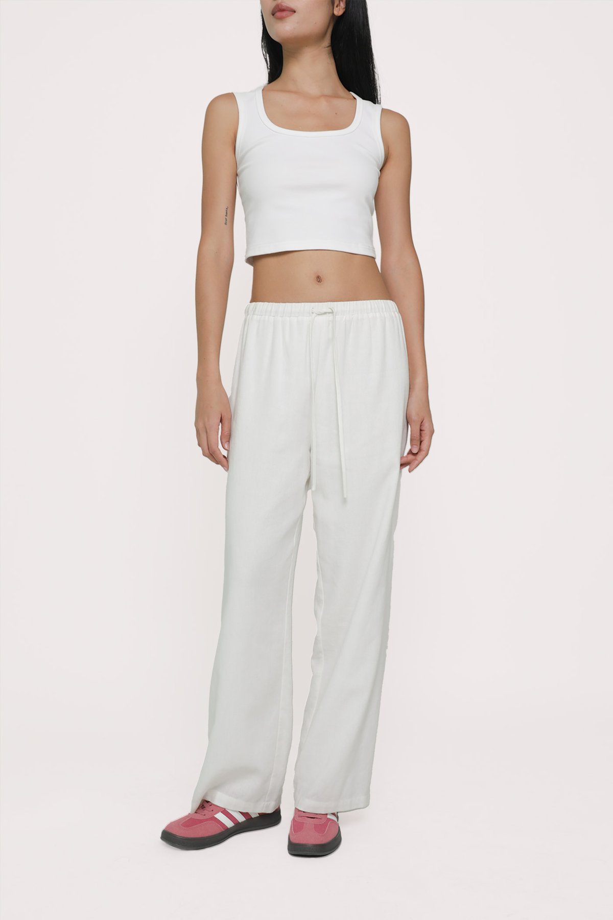 Regular Kierra Drawstring Linen Pants (White)