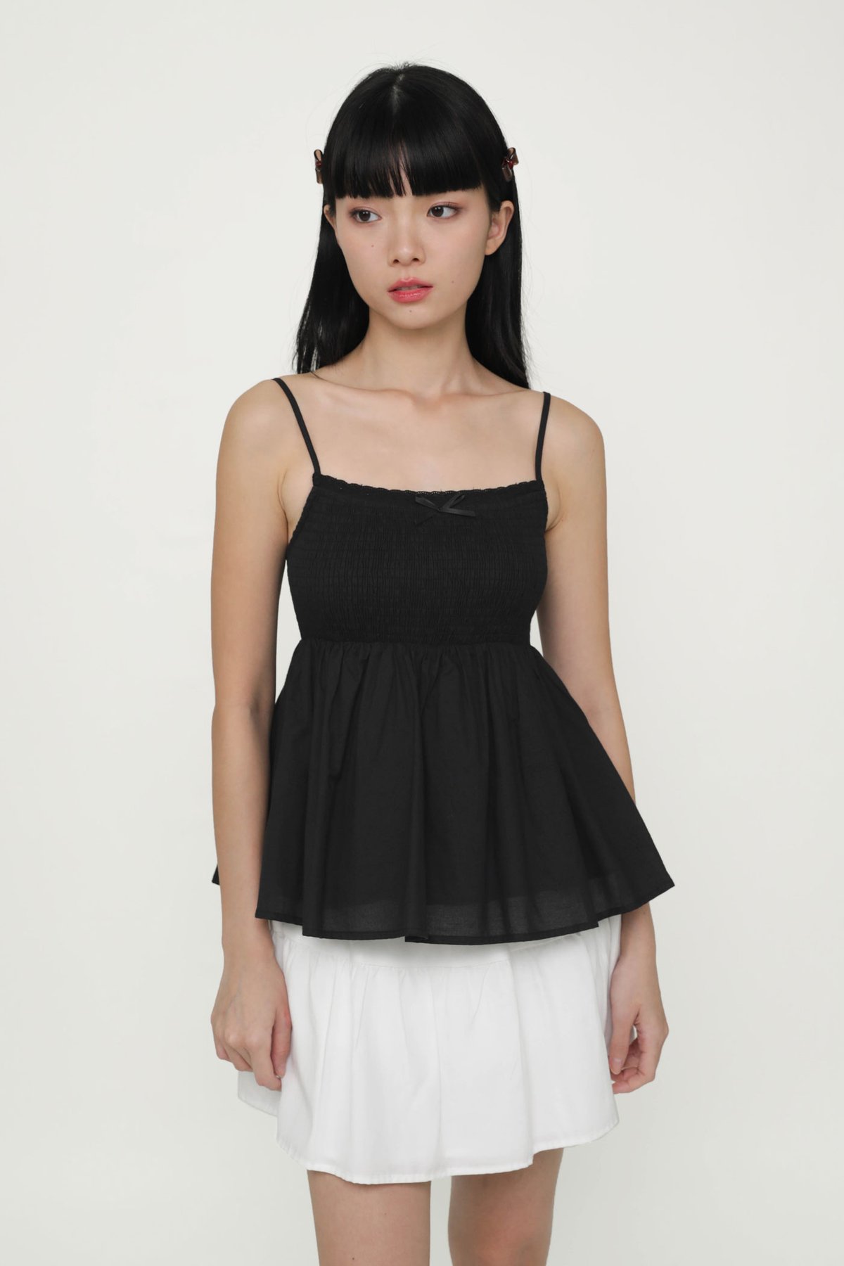 Laryn Lace Trim Babydoll Top (Black)