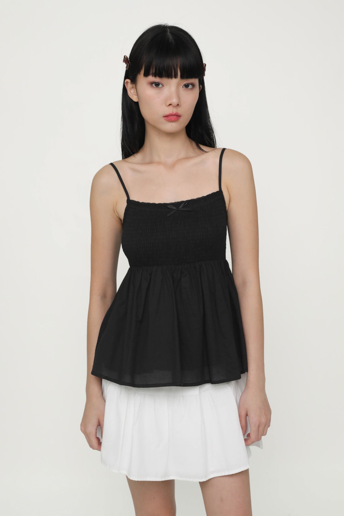 Laryn Lace Trim Babydoll Top (Black)