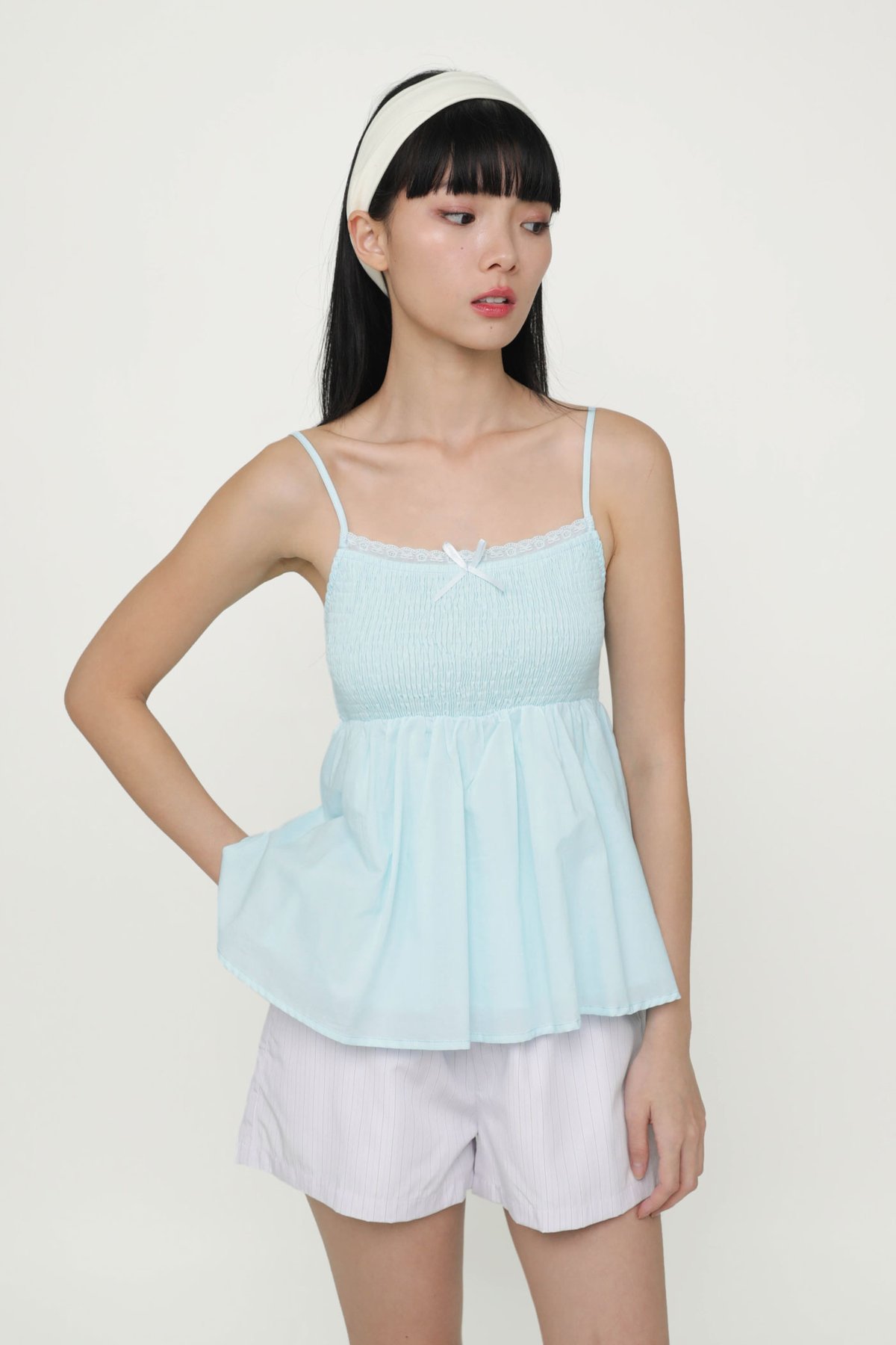 Laryn Lace Trim Babydoll Top (Turquoise)