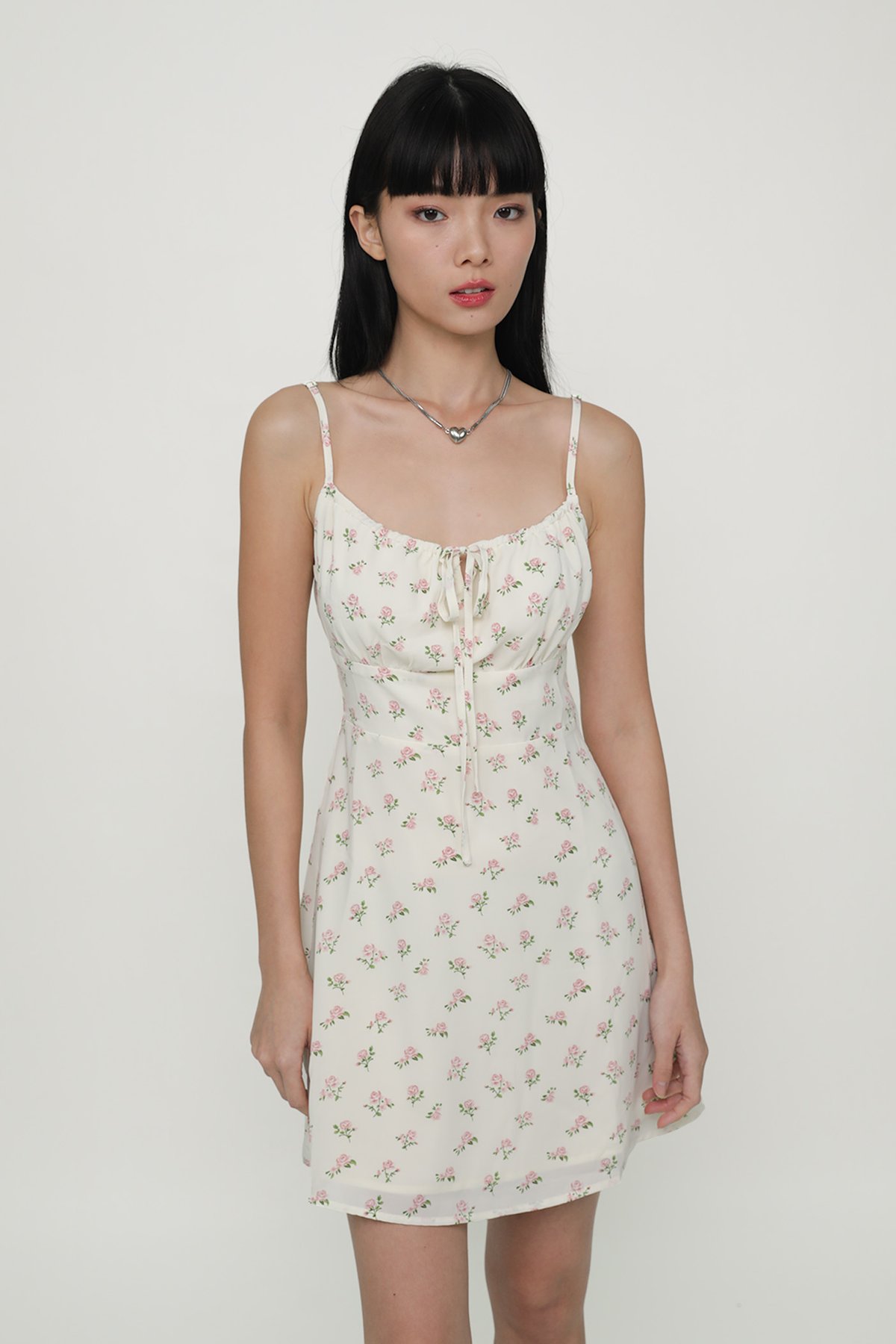 Maisey Ruched Front Dress (Cream Florals)