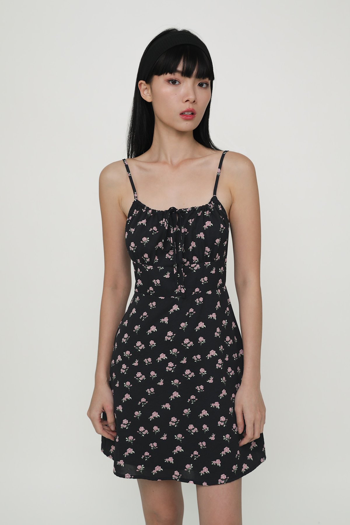 Maisey Ruched Front Dress (Black Florals)