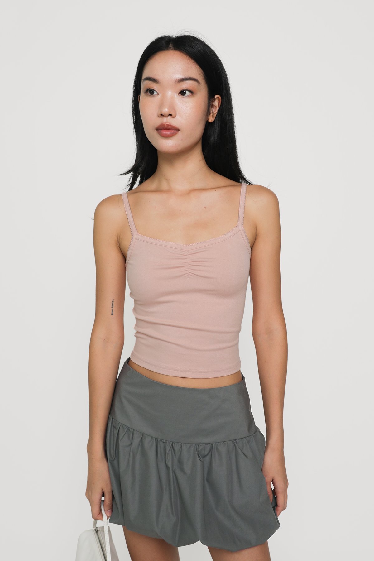 Melissa Crochet Ruched Basic Top (Pink)