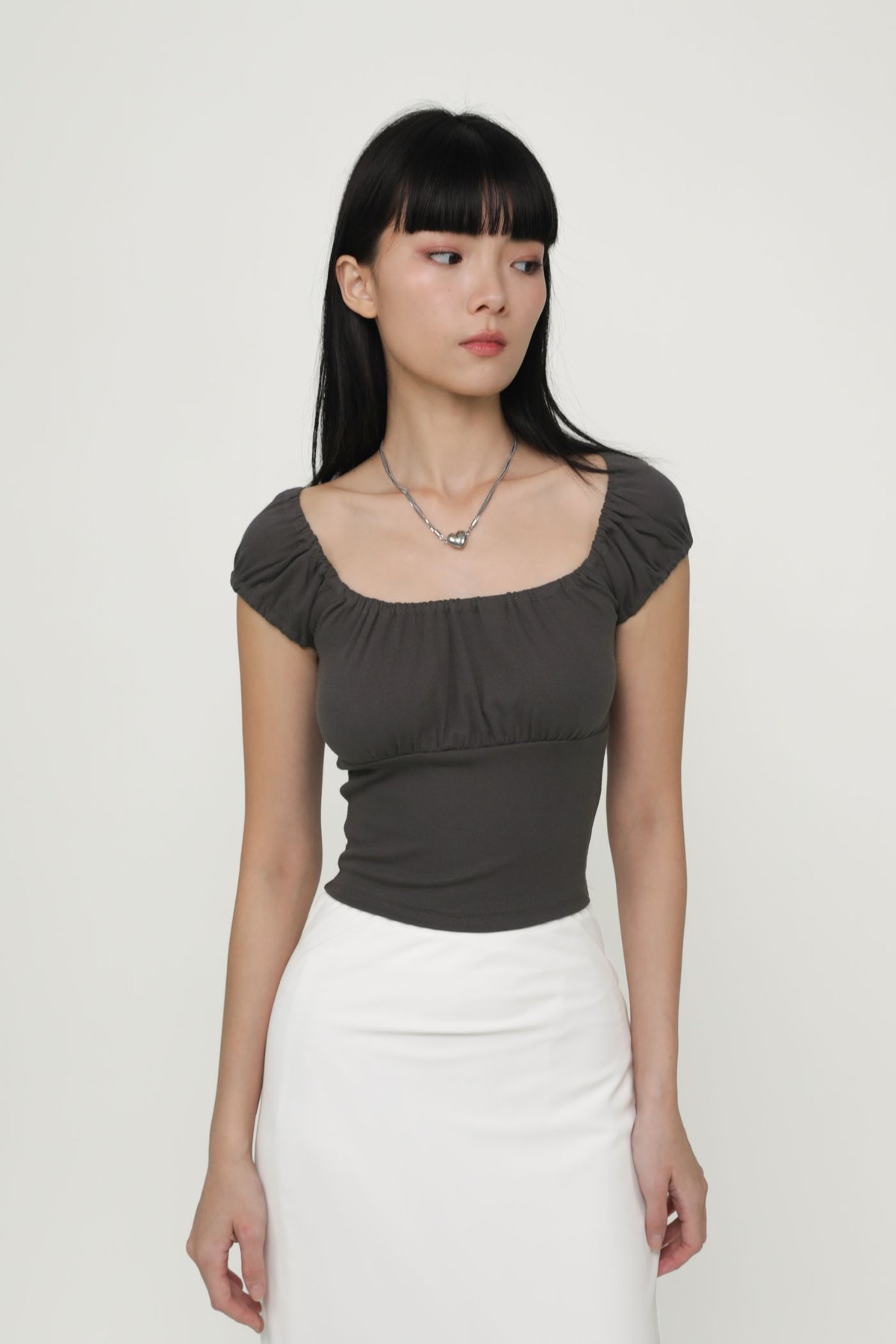 Pamela Ruched Basic Top (Dark Grey)