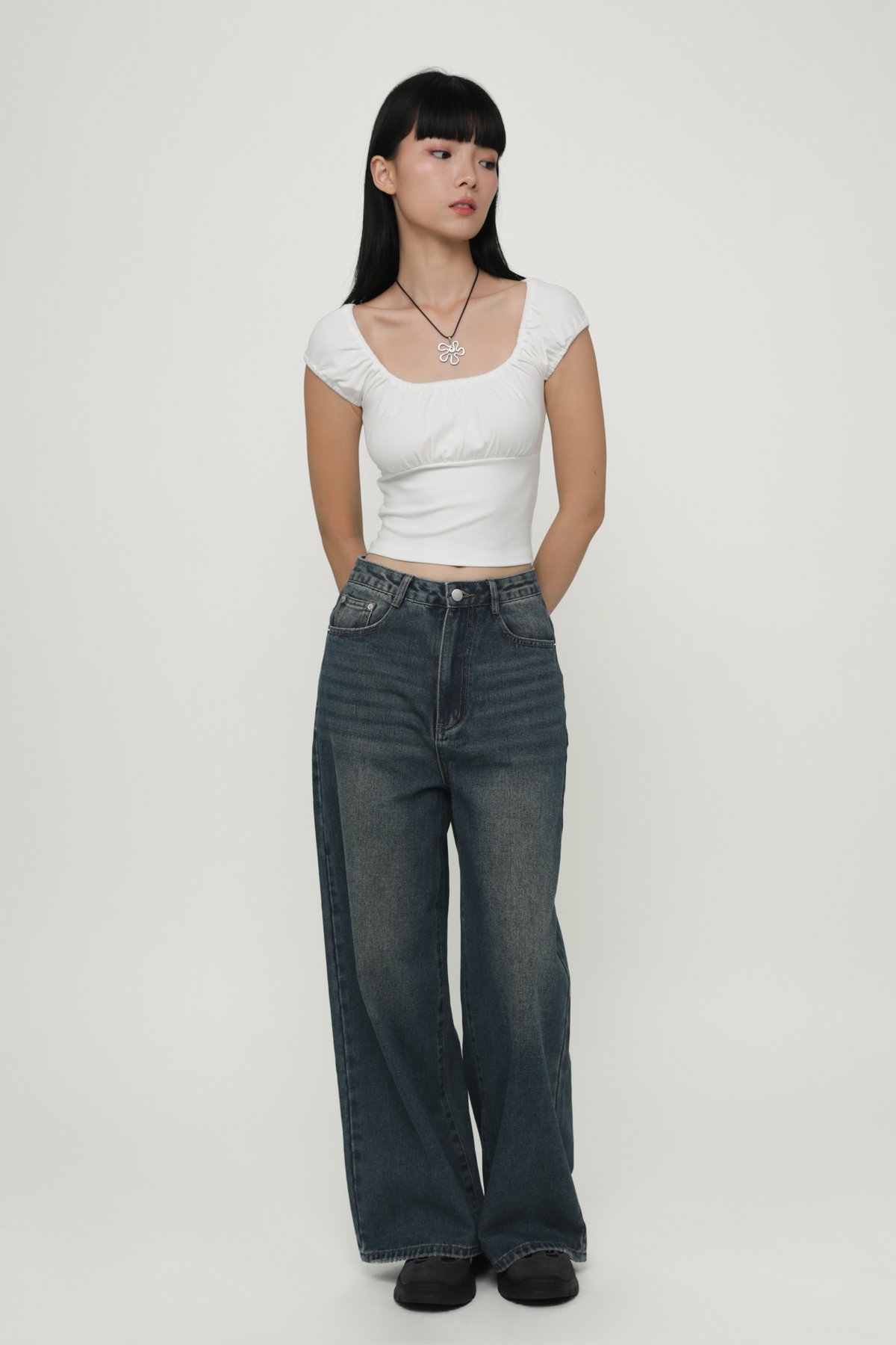 Pamela Ruched Basic Top (White)