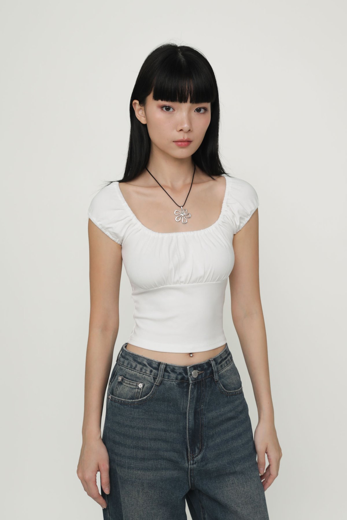 Pamela Ruched Basic Top (White)