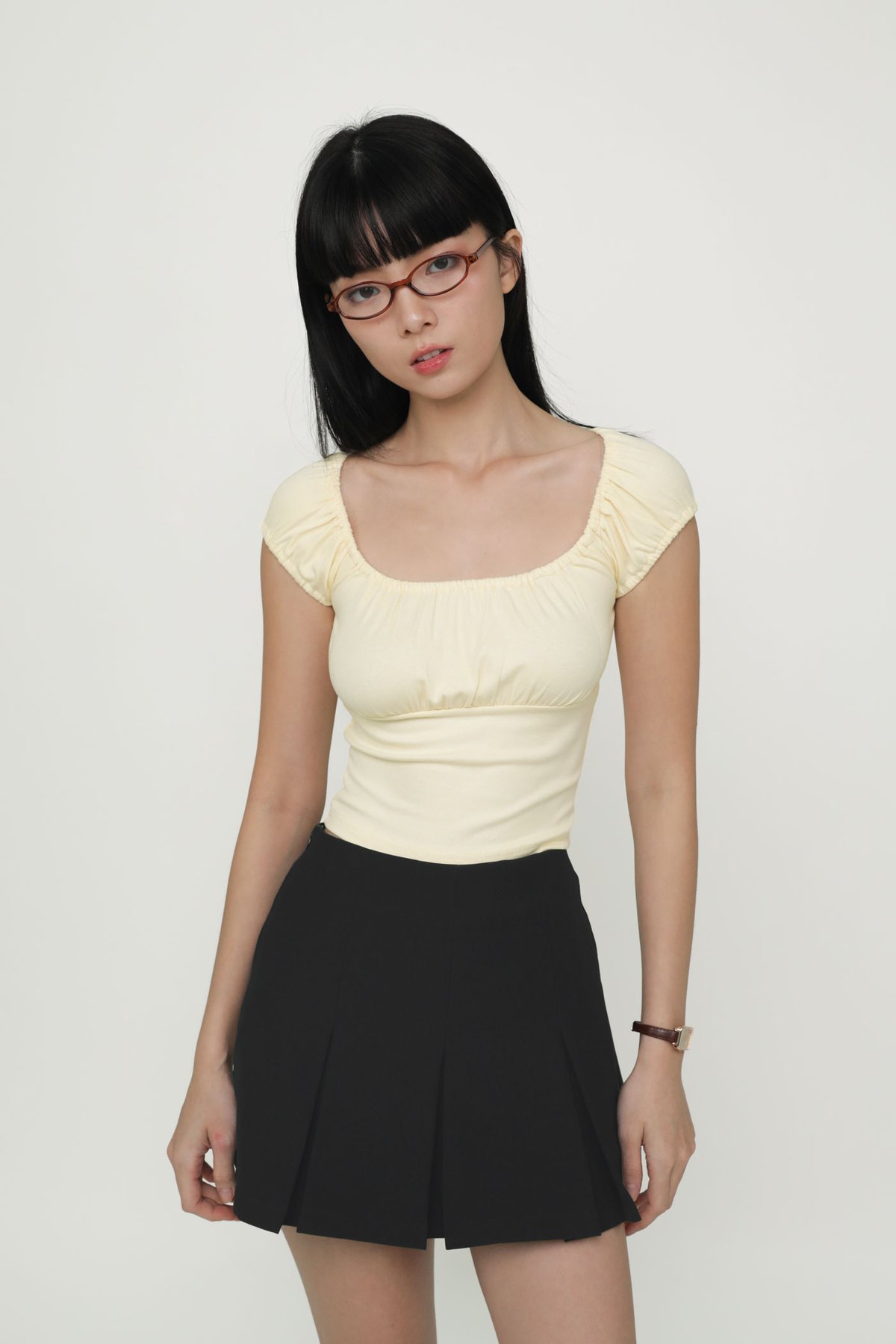 Pamela Ruched Basic Top (Yellow)