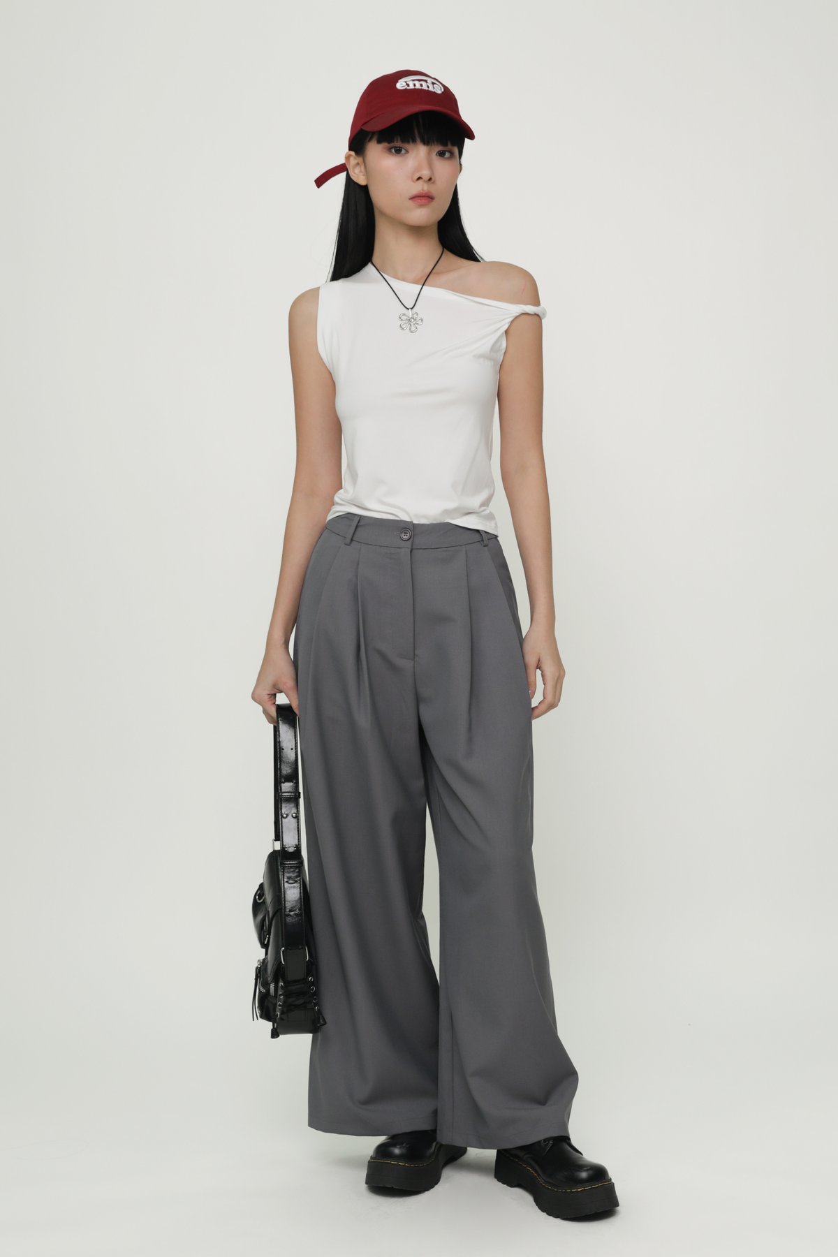 Petite Zena Tailored Pleated Pants (Grey)