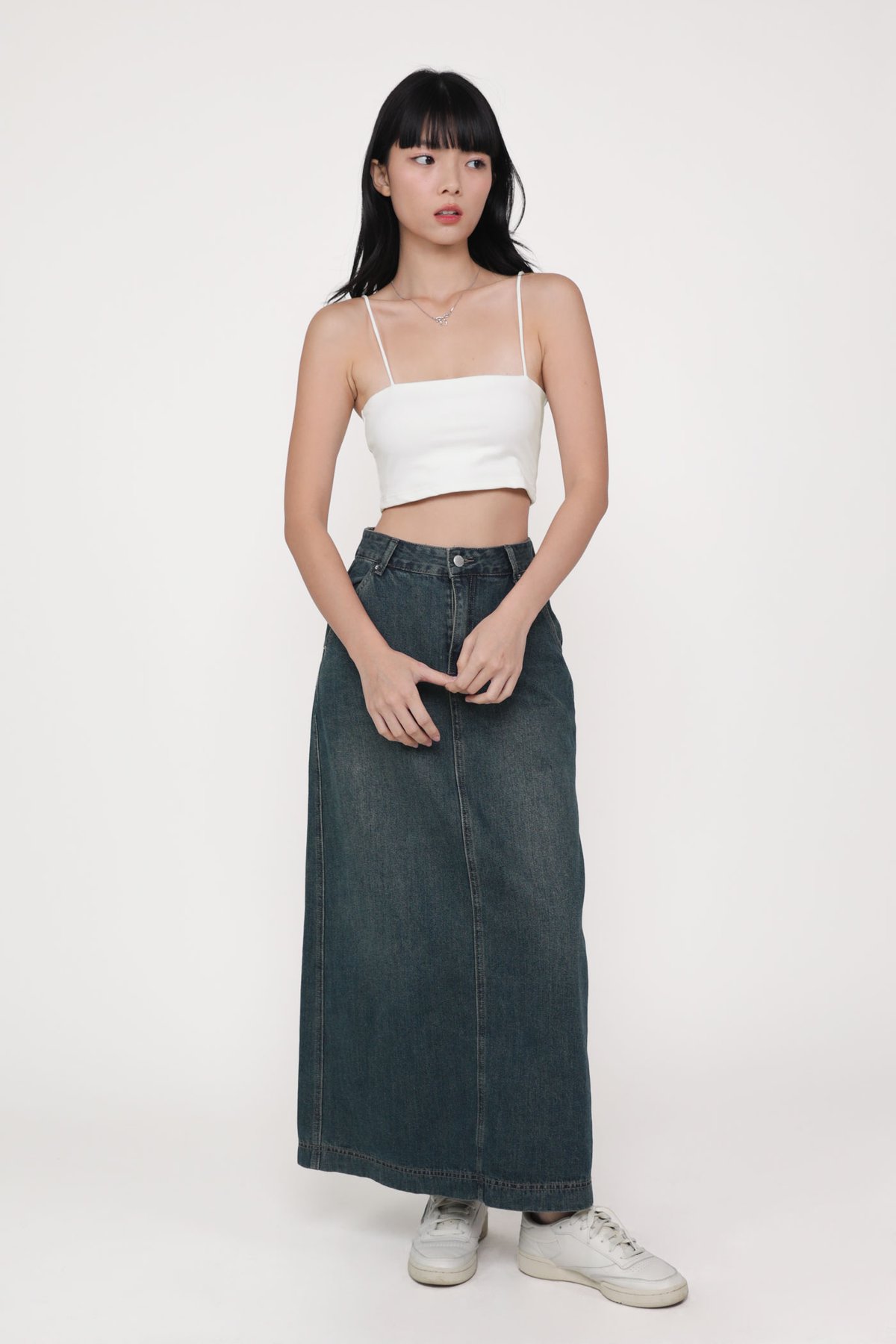 Petite Thea Denim Flare Skirt (Dark Wash)