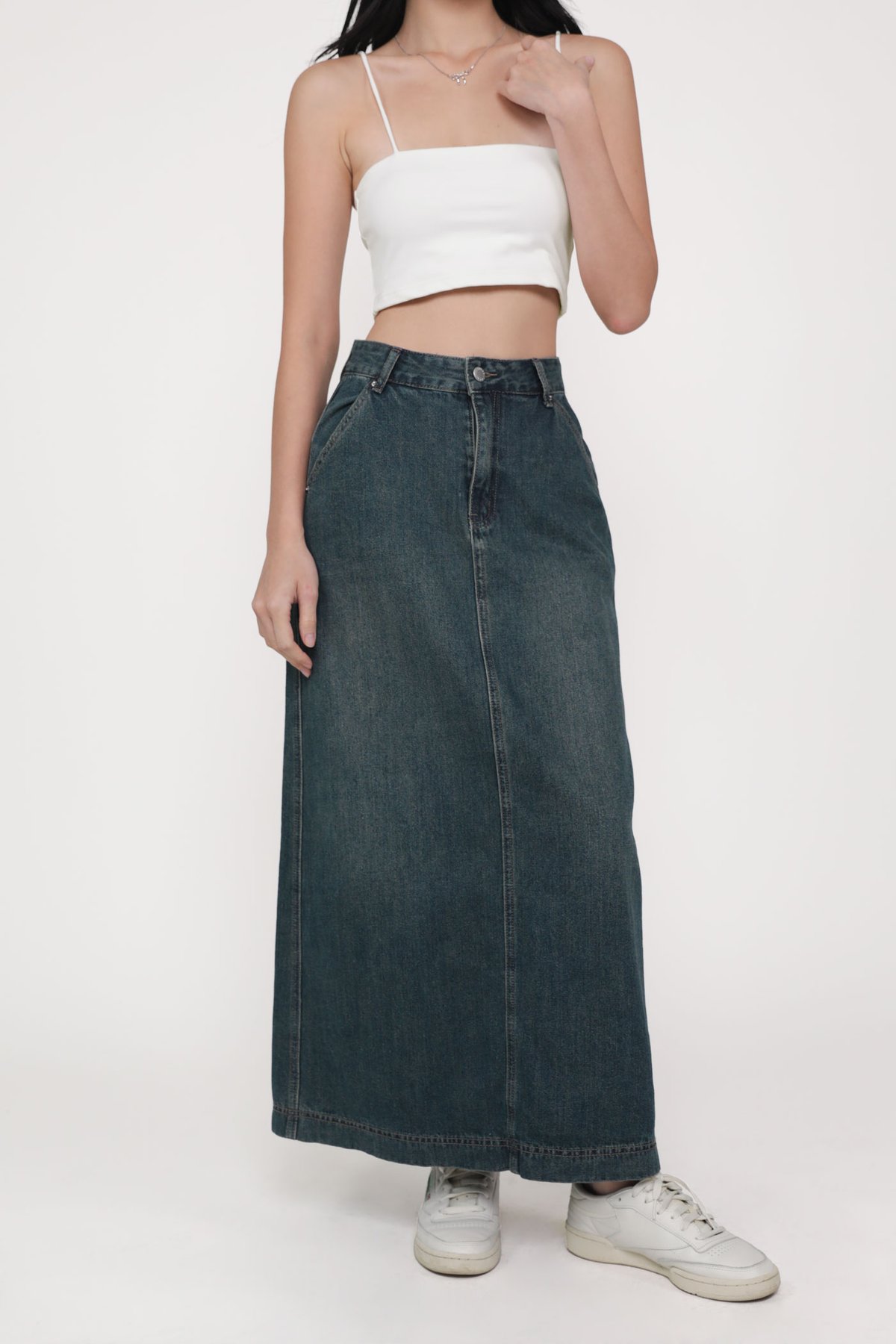 Petite Thea Denim Flare Skirt (Dark Wash)