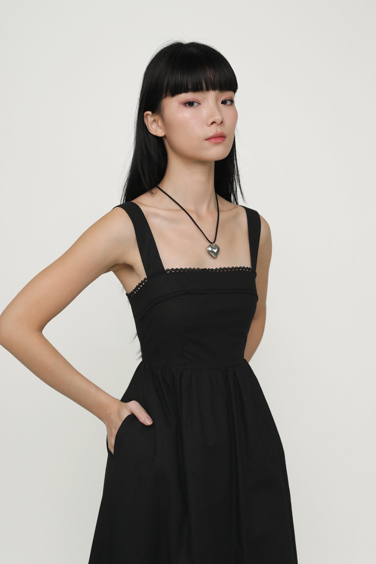 Vanya Crochet Trim Midaxi Dress (Black)