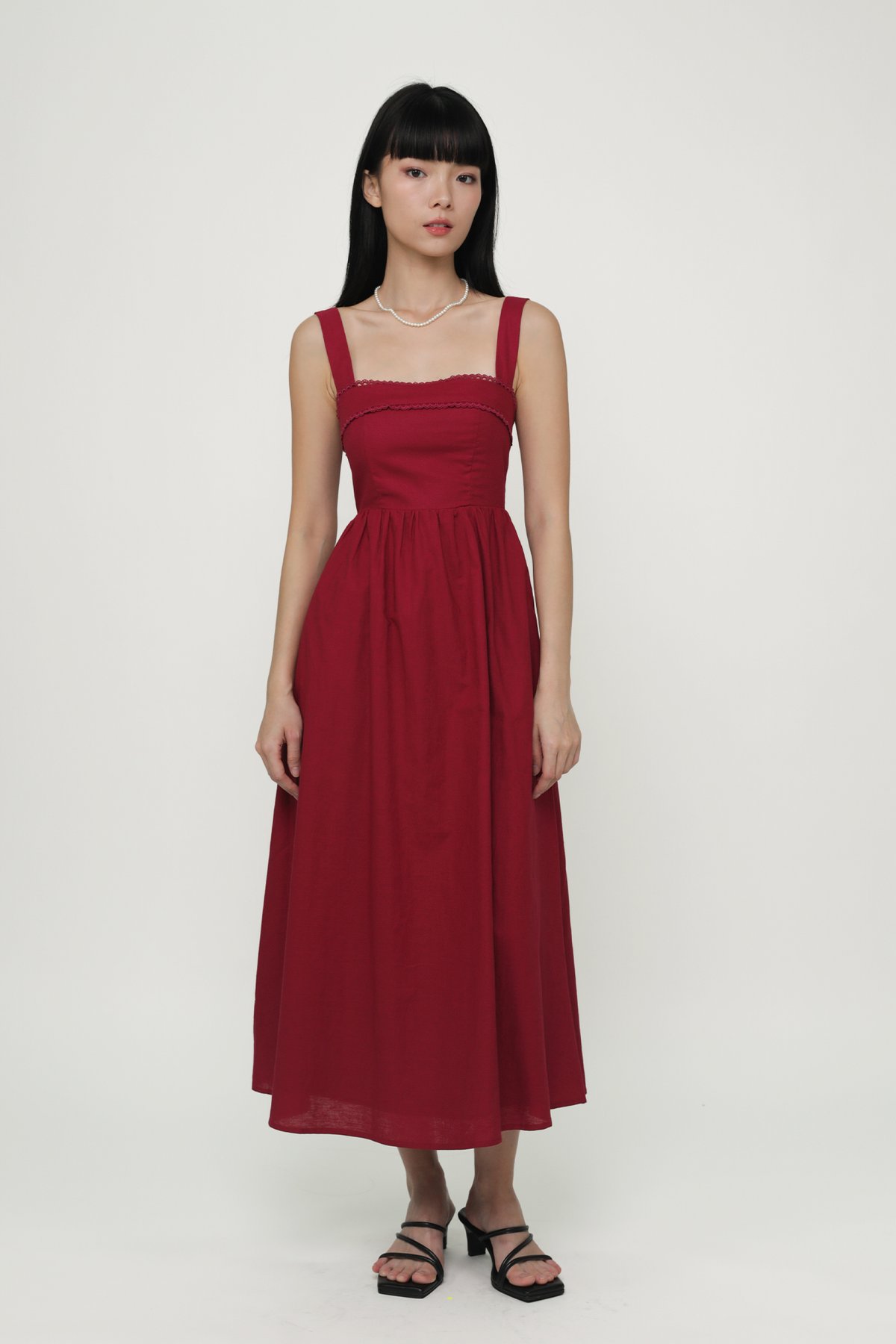 Vanya Crochet Trim Midaxi Dress (Red)