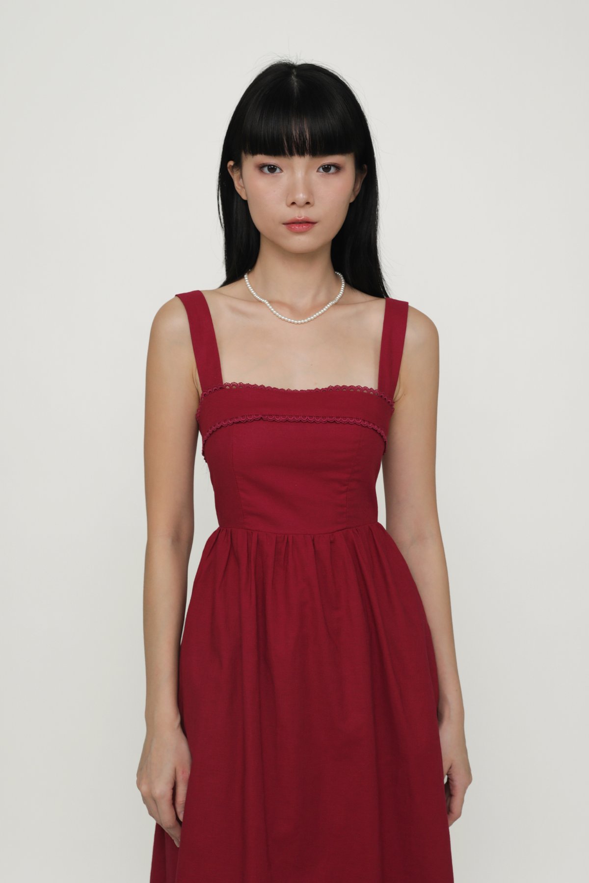 Vanya Crochet Trim Midaxi Dress (Red)