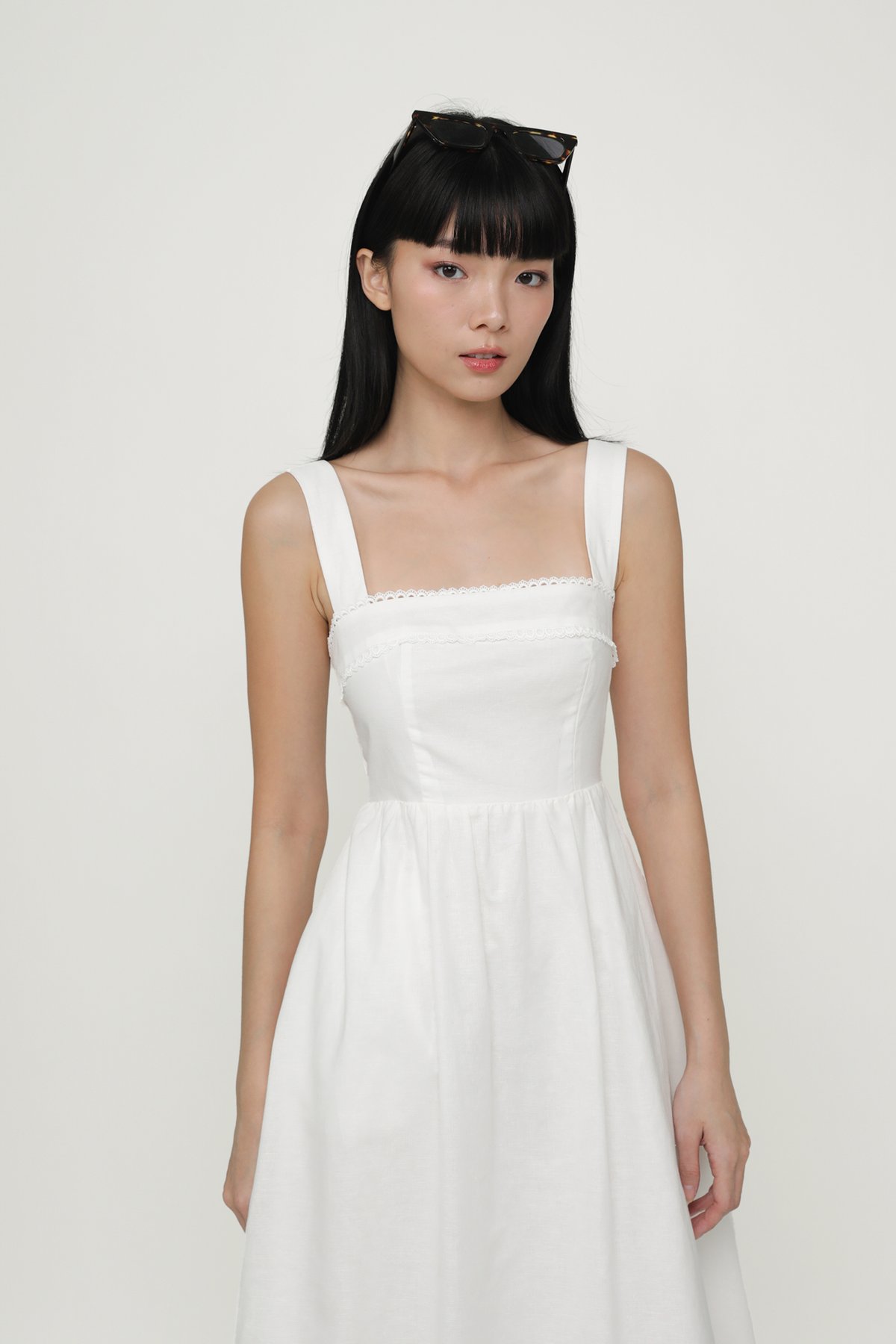 Vanya Crochet Trim Midaxi Dress (White)