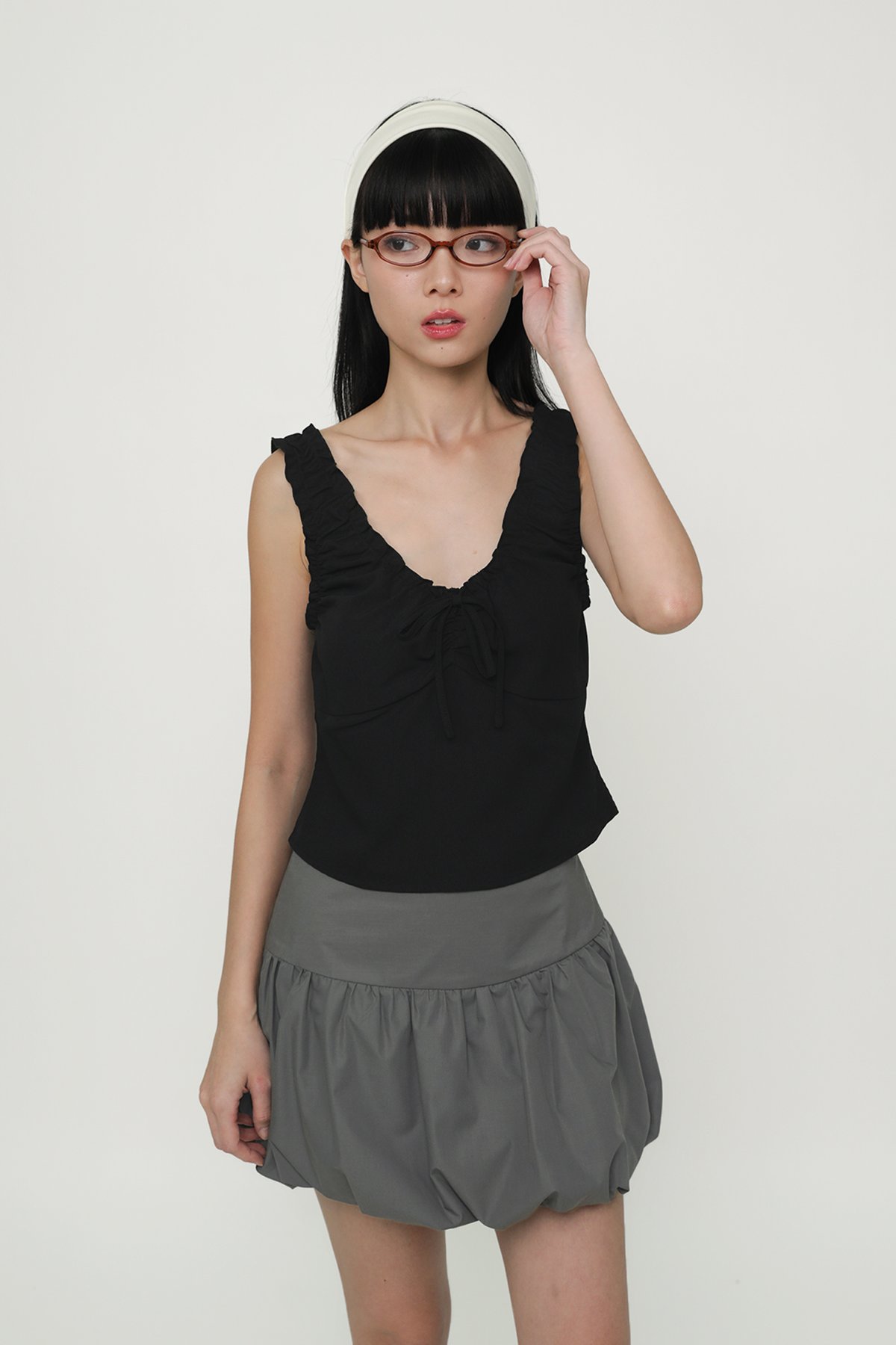 Vernetta Ruched Strap Top (Black)