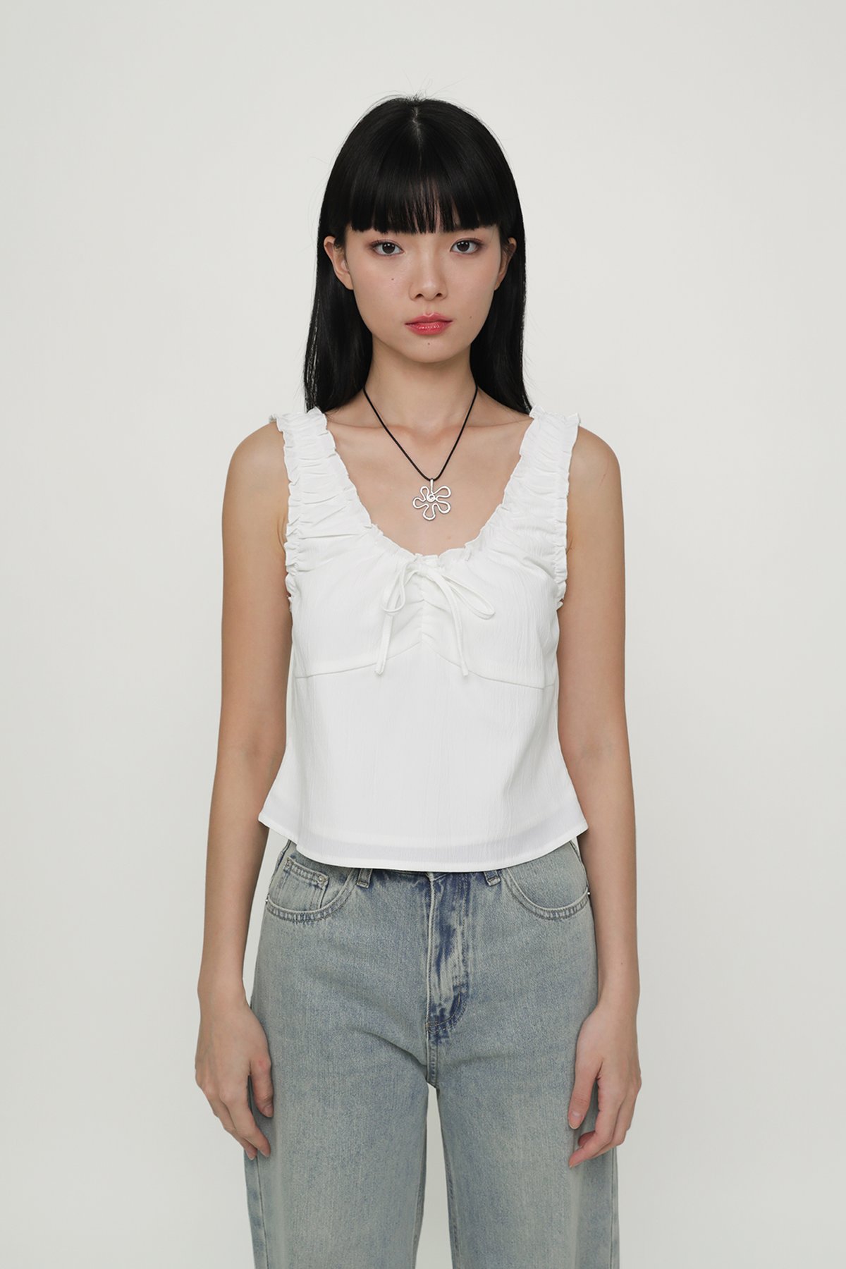 Vernetta Ruched Strap Top (White)