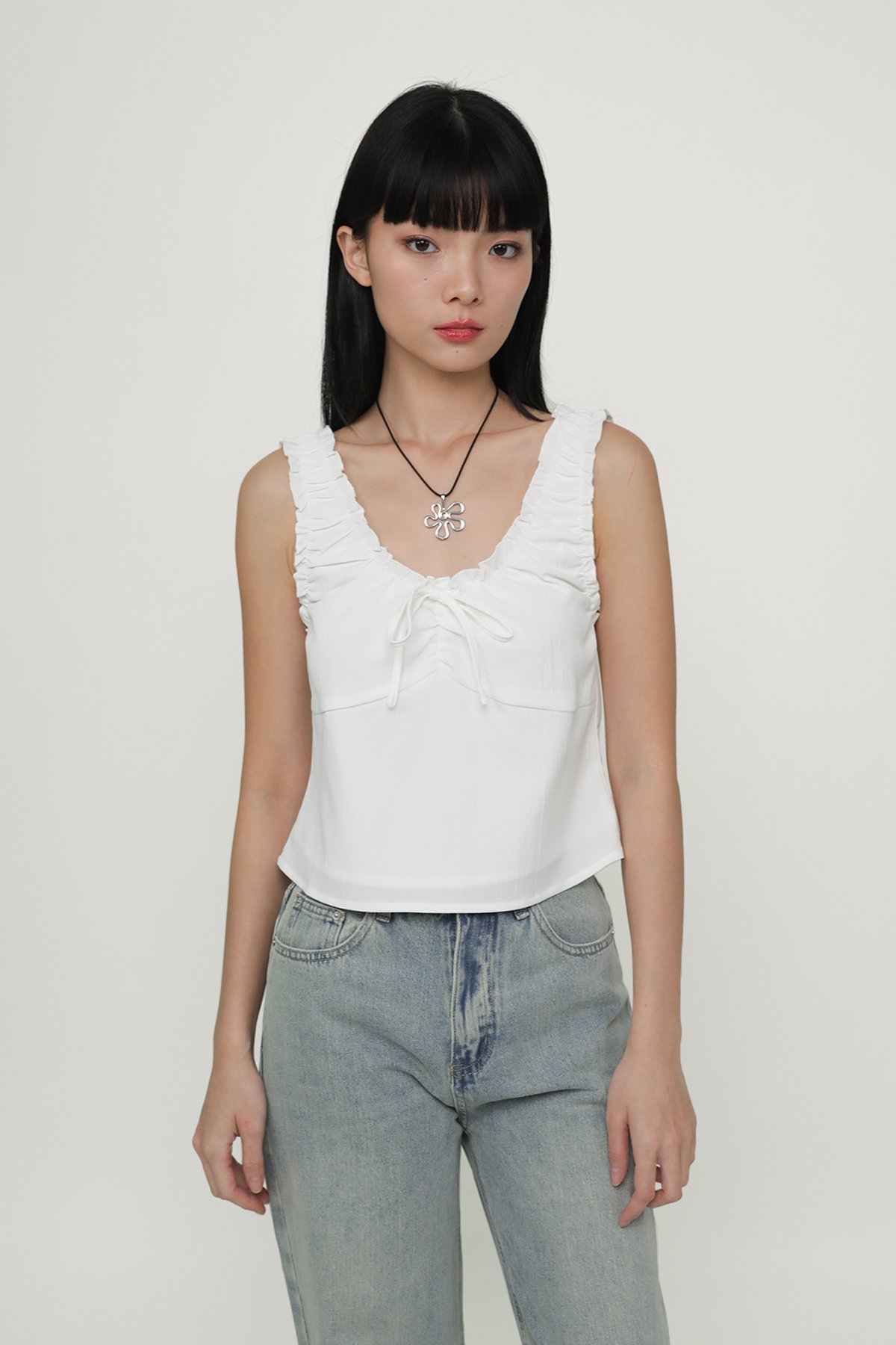 Vernetta Ruched Strap Top (White)