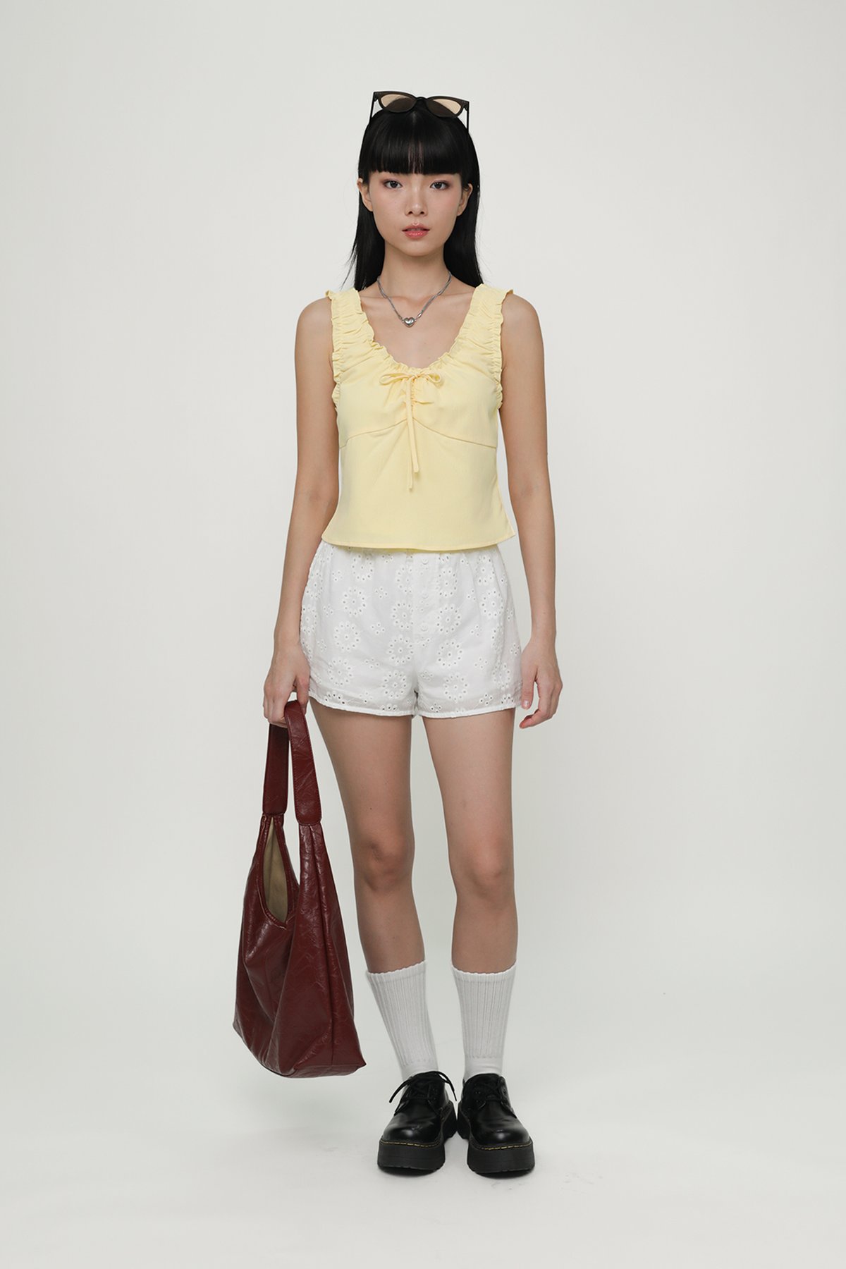  Vernetta Ruched Strap Top (Yellow)