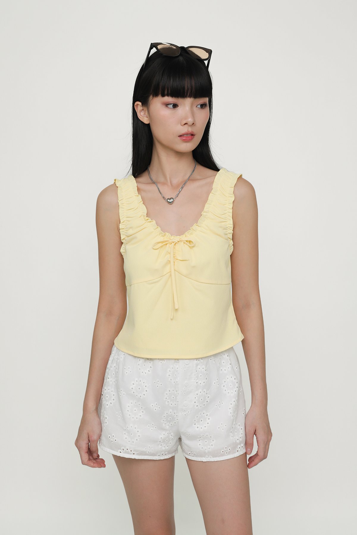  Vernetta Ruched Strap Top (Yellow)