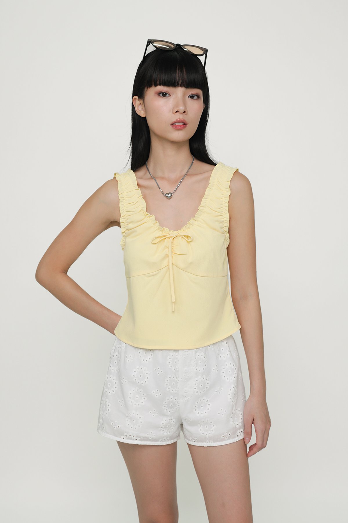  Vernetta Ruched Strap Top (Yellow)