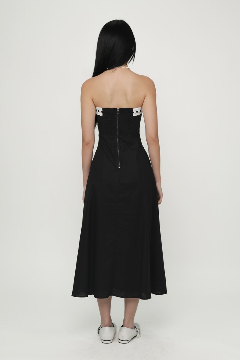 Jessy Ribbon Embroidery Tube Dress (Black) | The Tinsel Rack