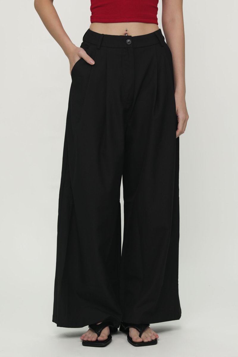 Regular Zena Tailored Pleated Pants (Black) | The Tinsel Rack