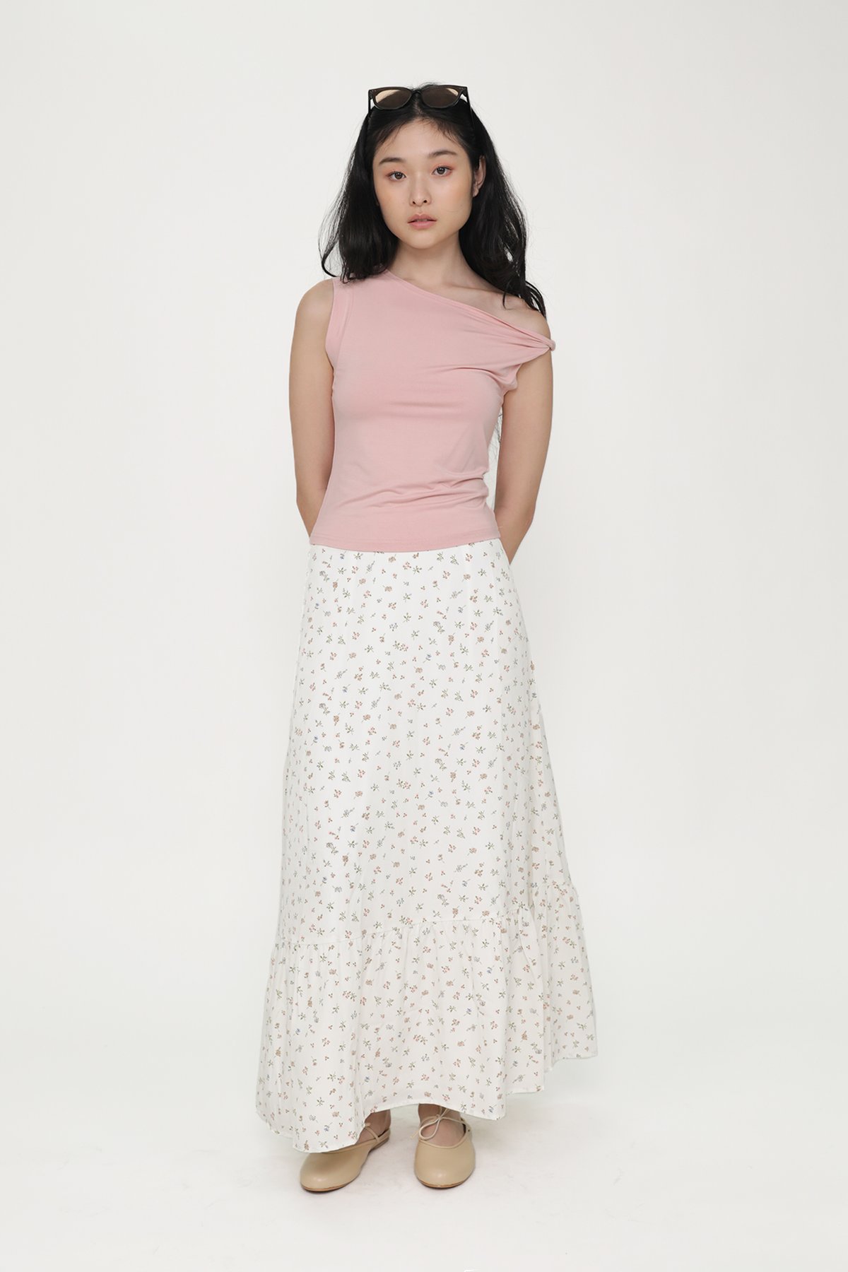 Charlene Tiered Maxi Skirt (Cream Blooms)