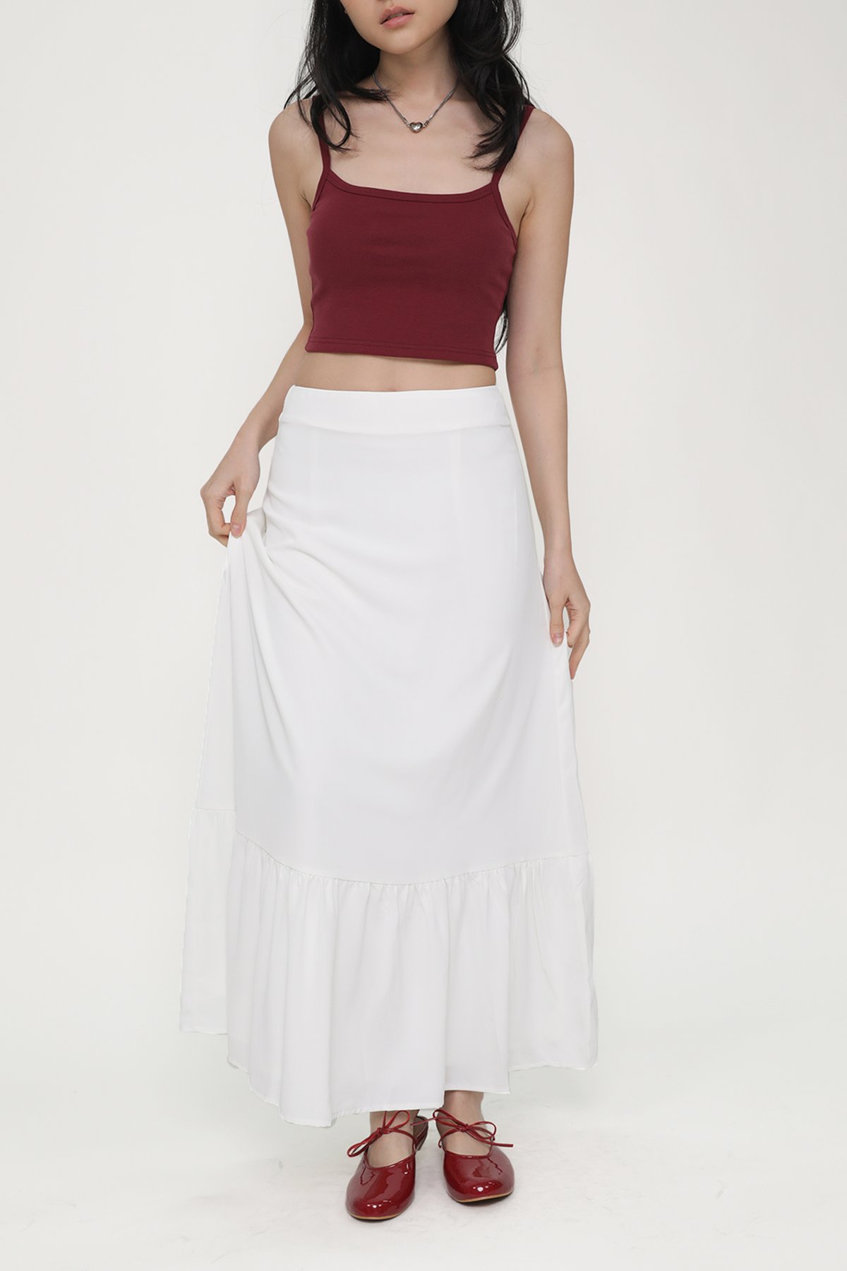 Charlene Tiered Maxi Skirt (White)