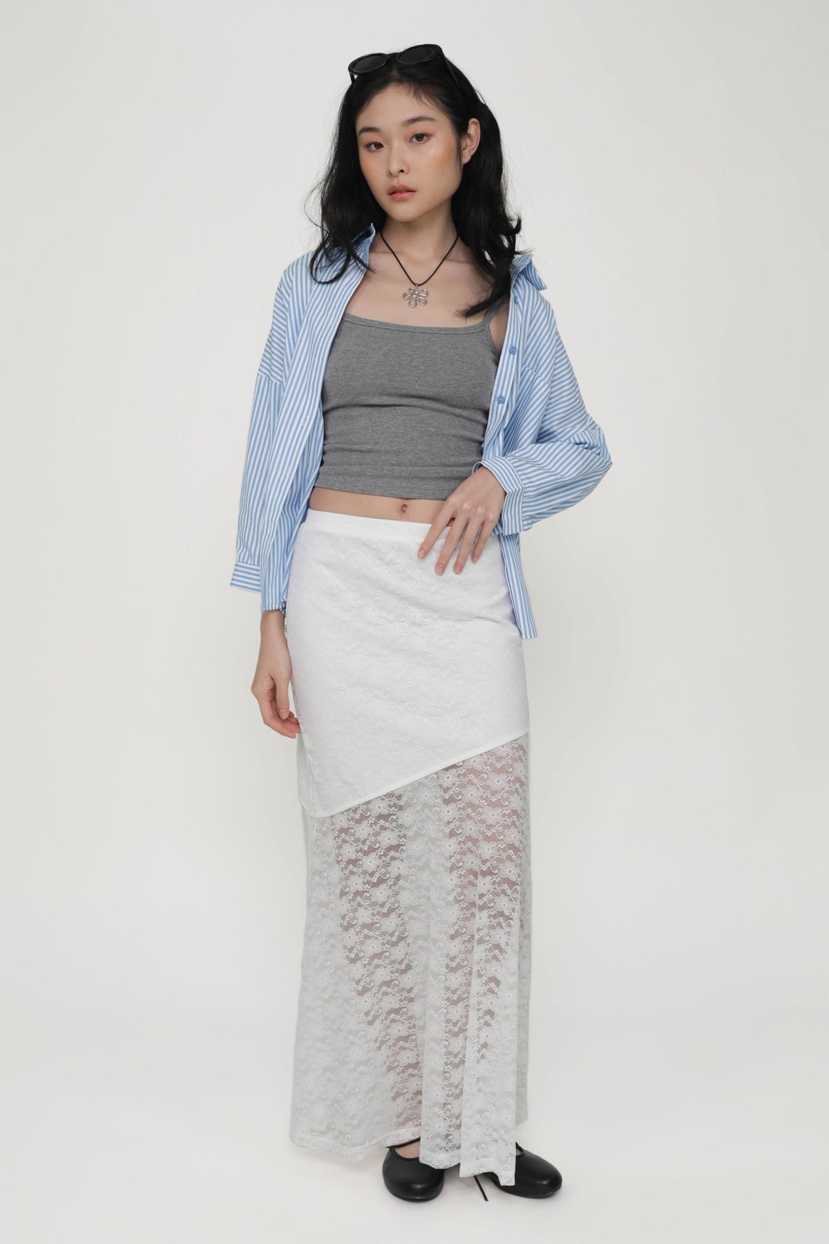 Dawn Lace Overlay Skirt (White)