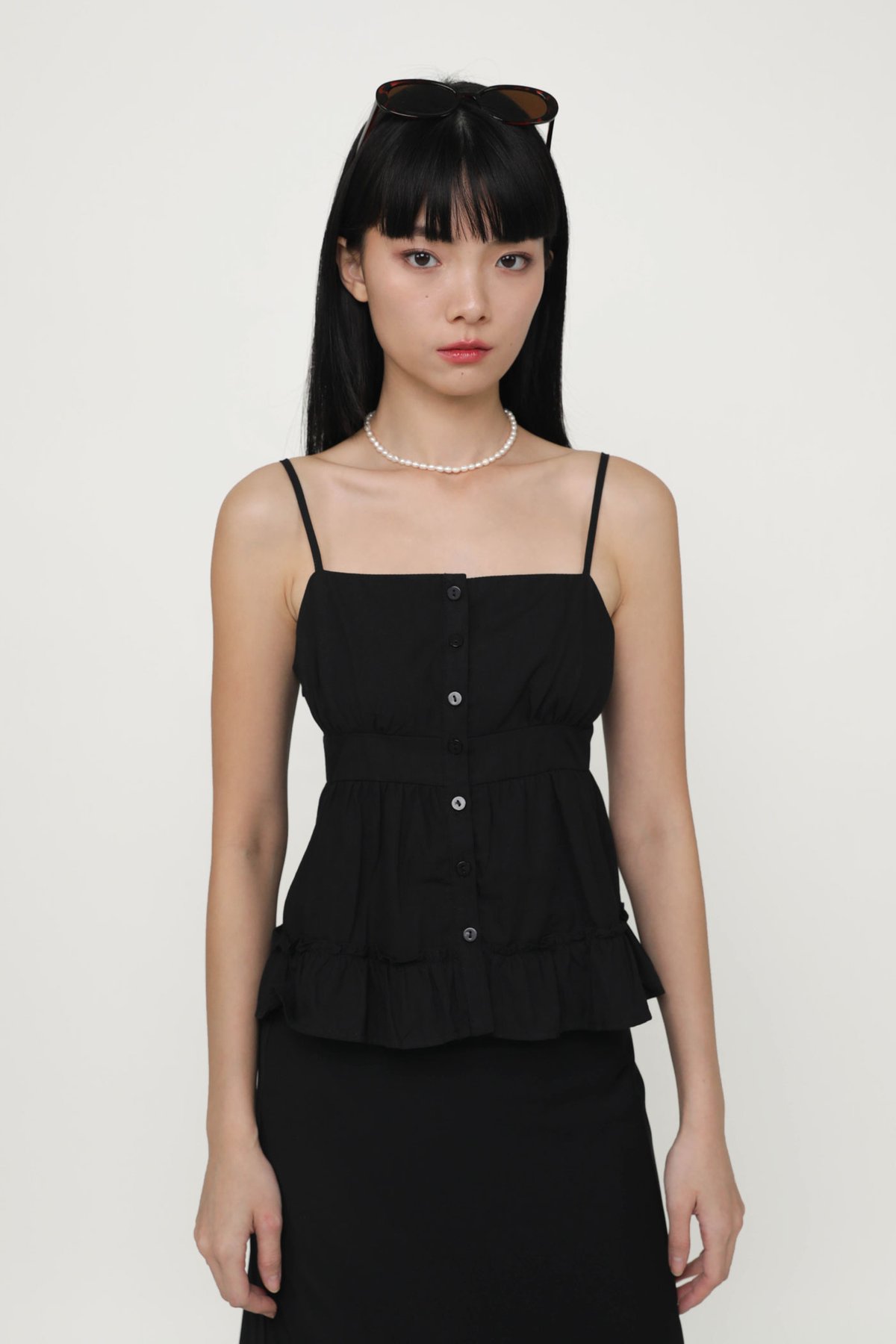 Fae Button Babydoll Top (Black)