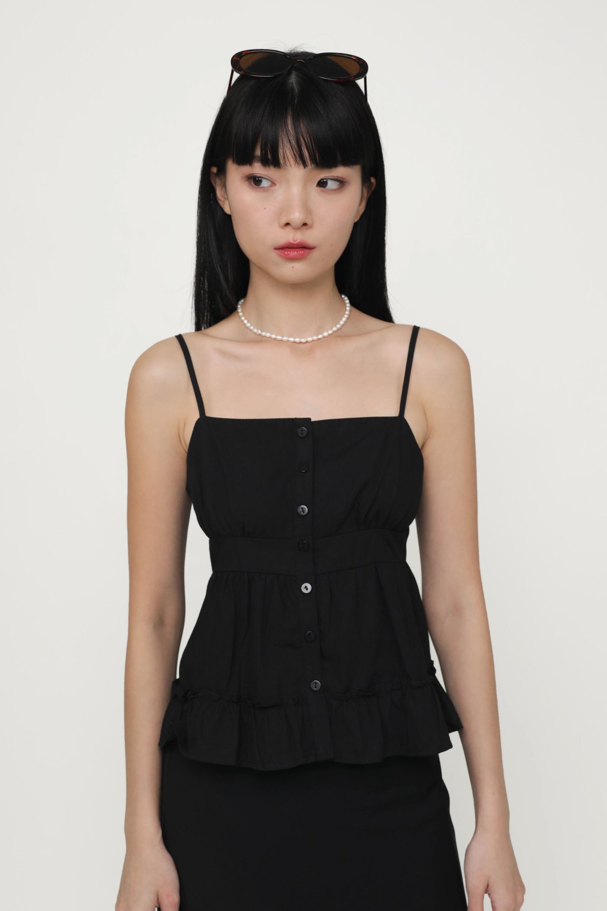 Fae Button Babydoll Top (Black)