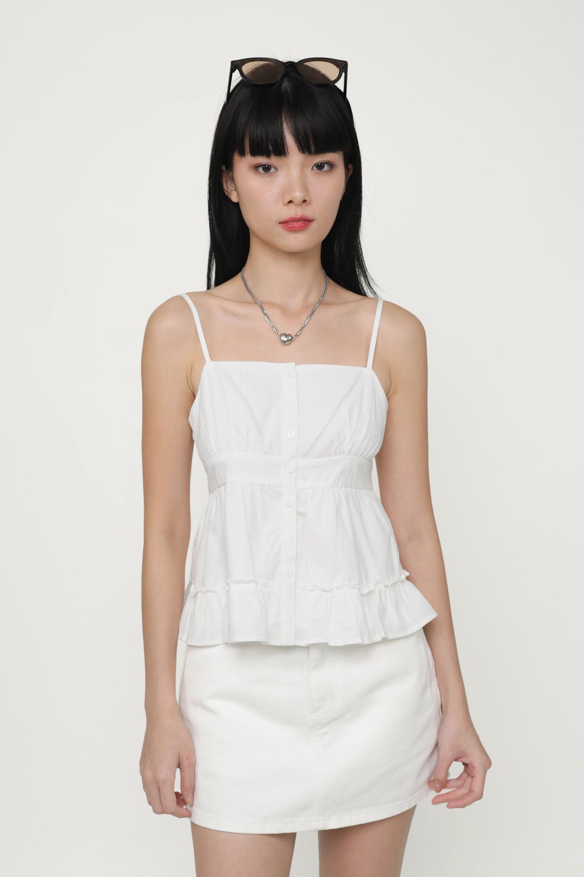 Fae Button Babydoll Top (White)