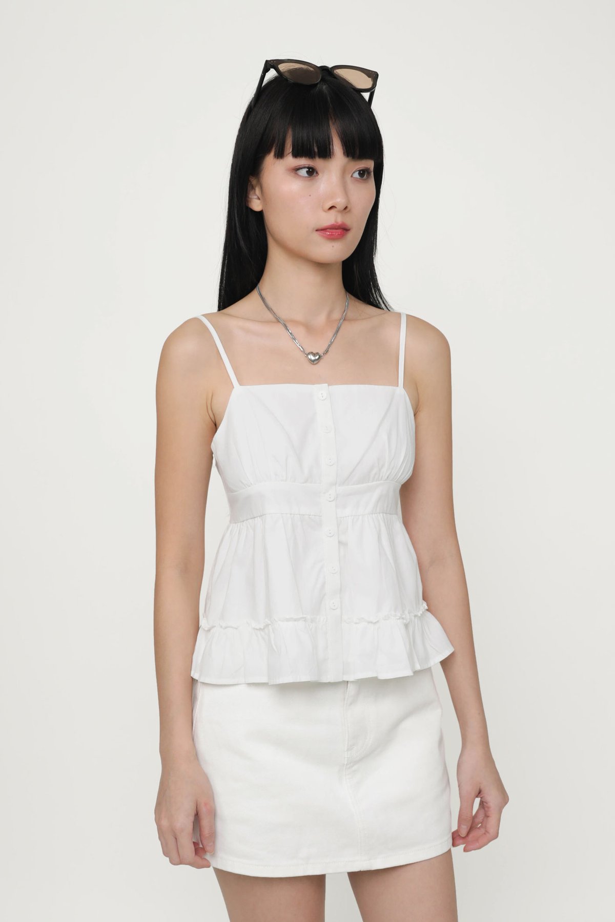 Fae Button Babydoll Top (White)