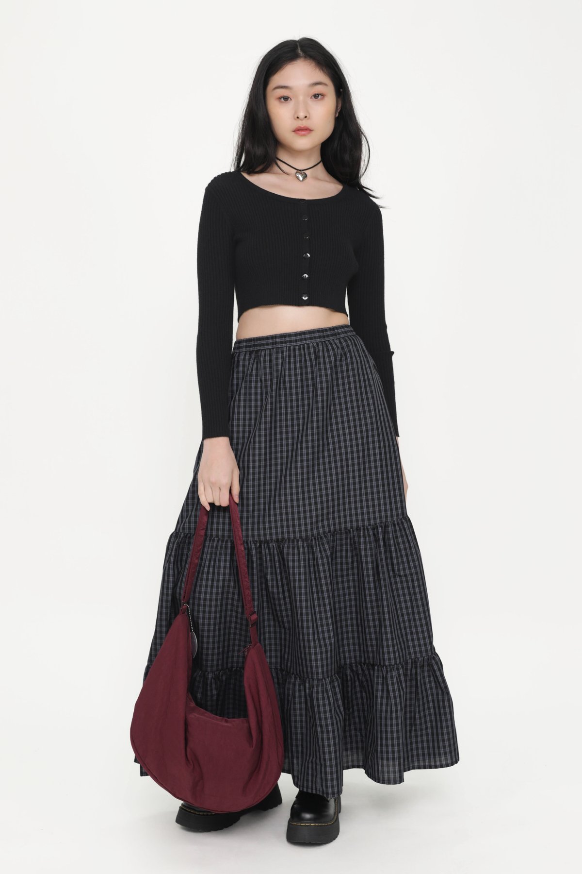 Regular Jardin Tiered Skirt (Navy Plaids)