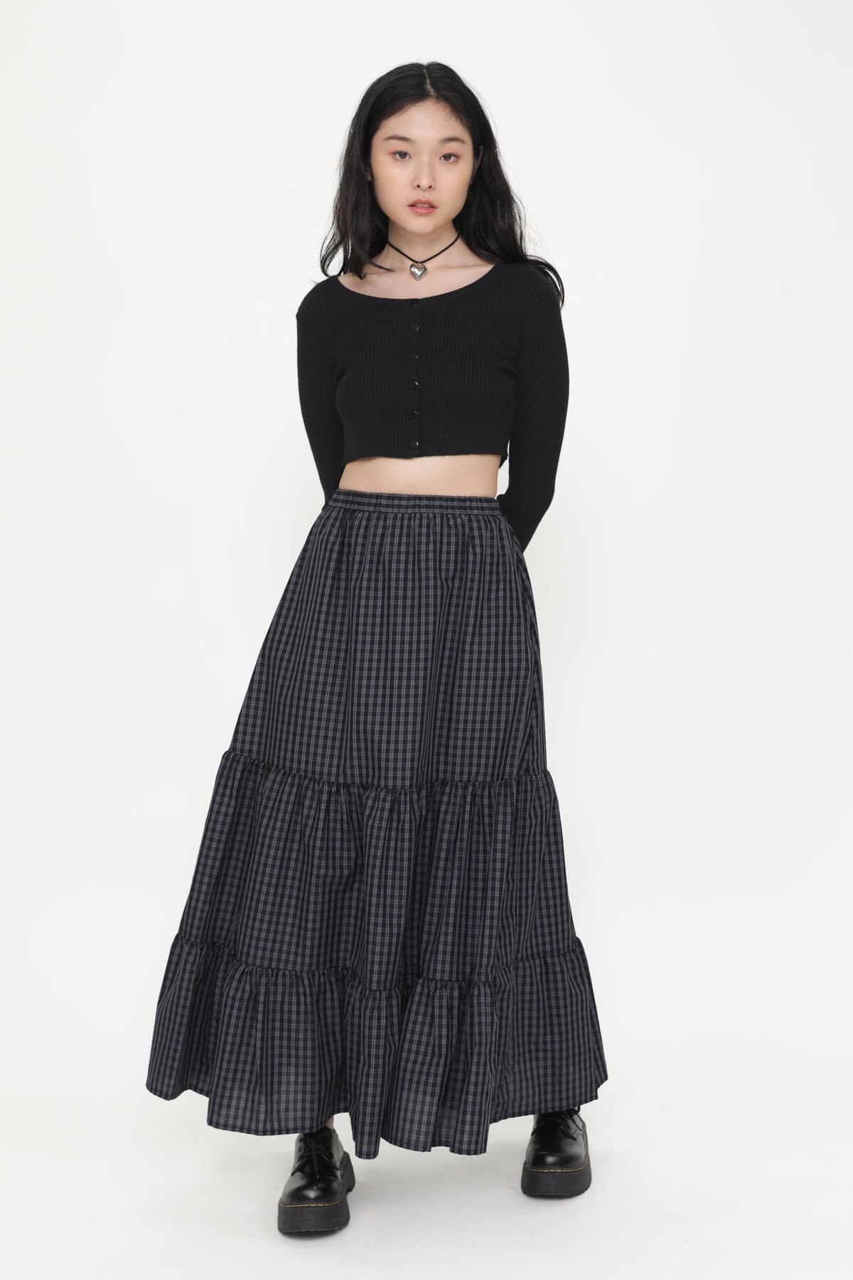 Regular Jardin Tiered Skirt (Navy Plaids)