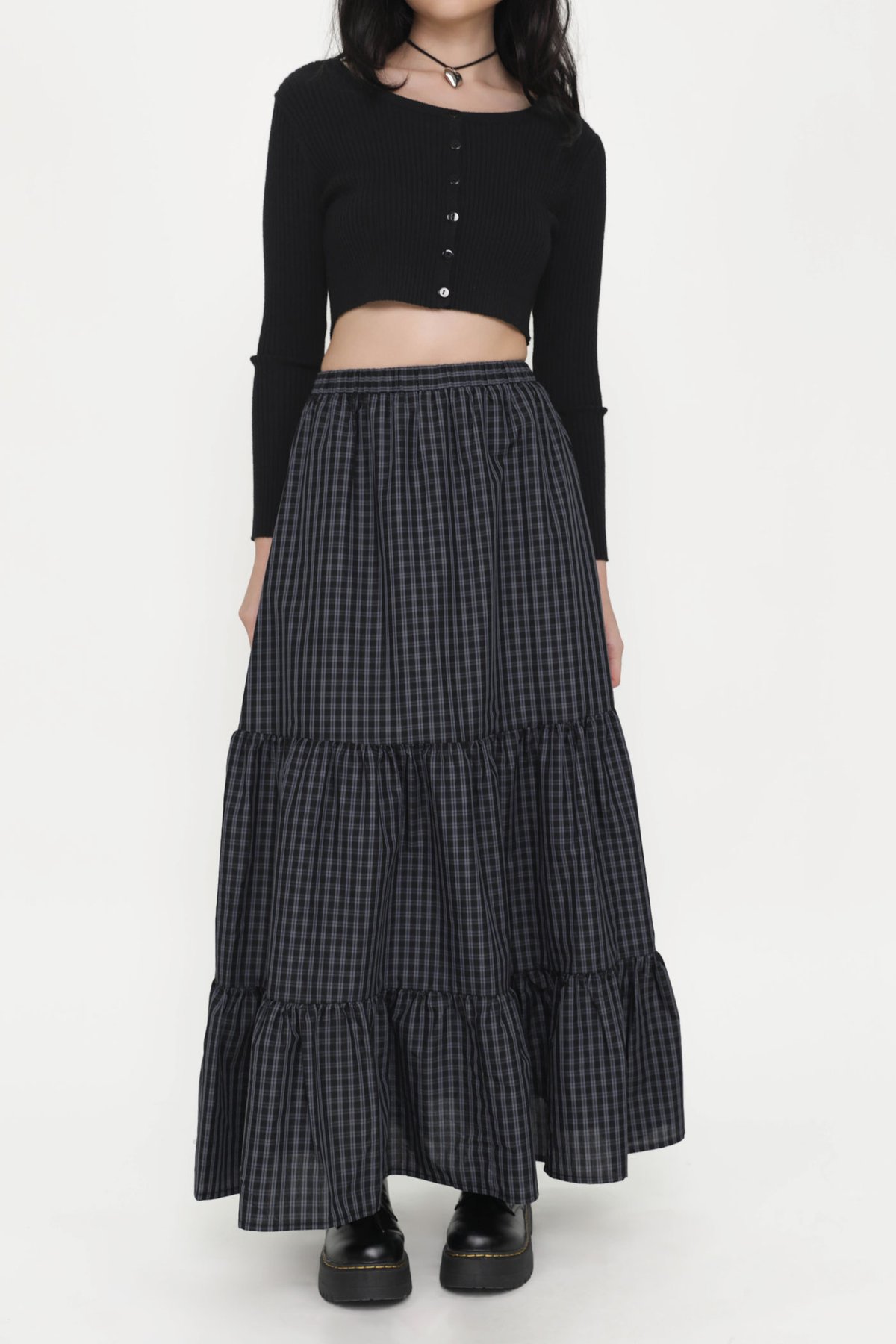 Regular Jardin Tiered Skirt (Navy Plaids)