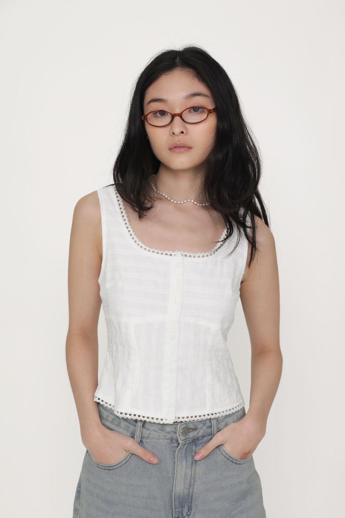 Jeanette Lace Panelled Top (White)