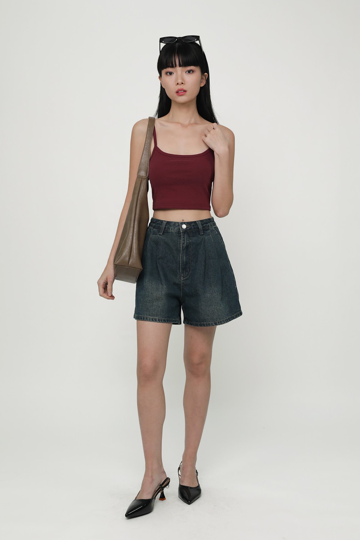 Jessica Basic Crop Padded Top (Maroon)