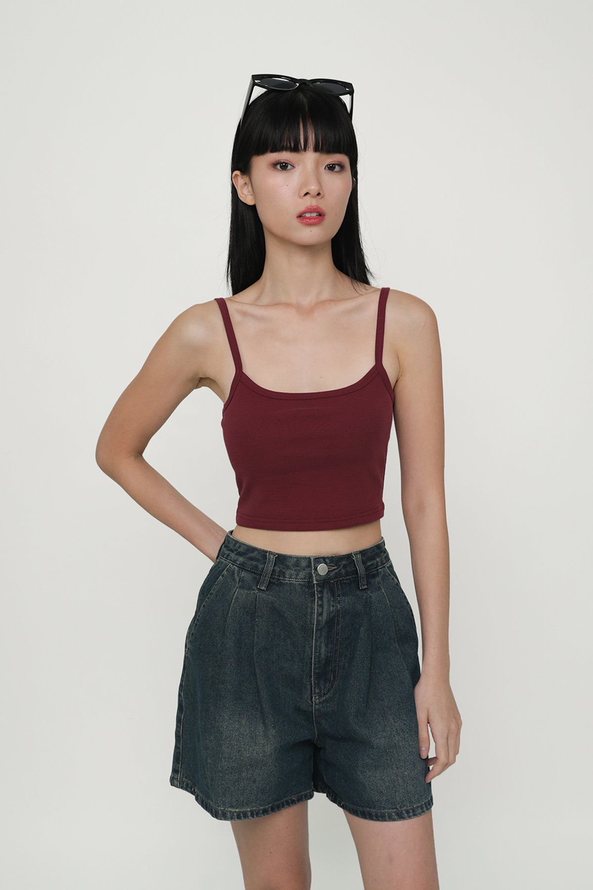 Jessica Basic Crop Padded Top (Maroon)