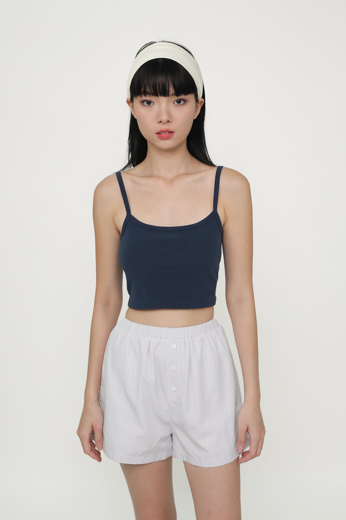 Jessica Basic Crop Padded Top (Navy)