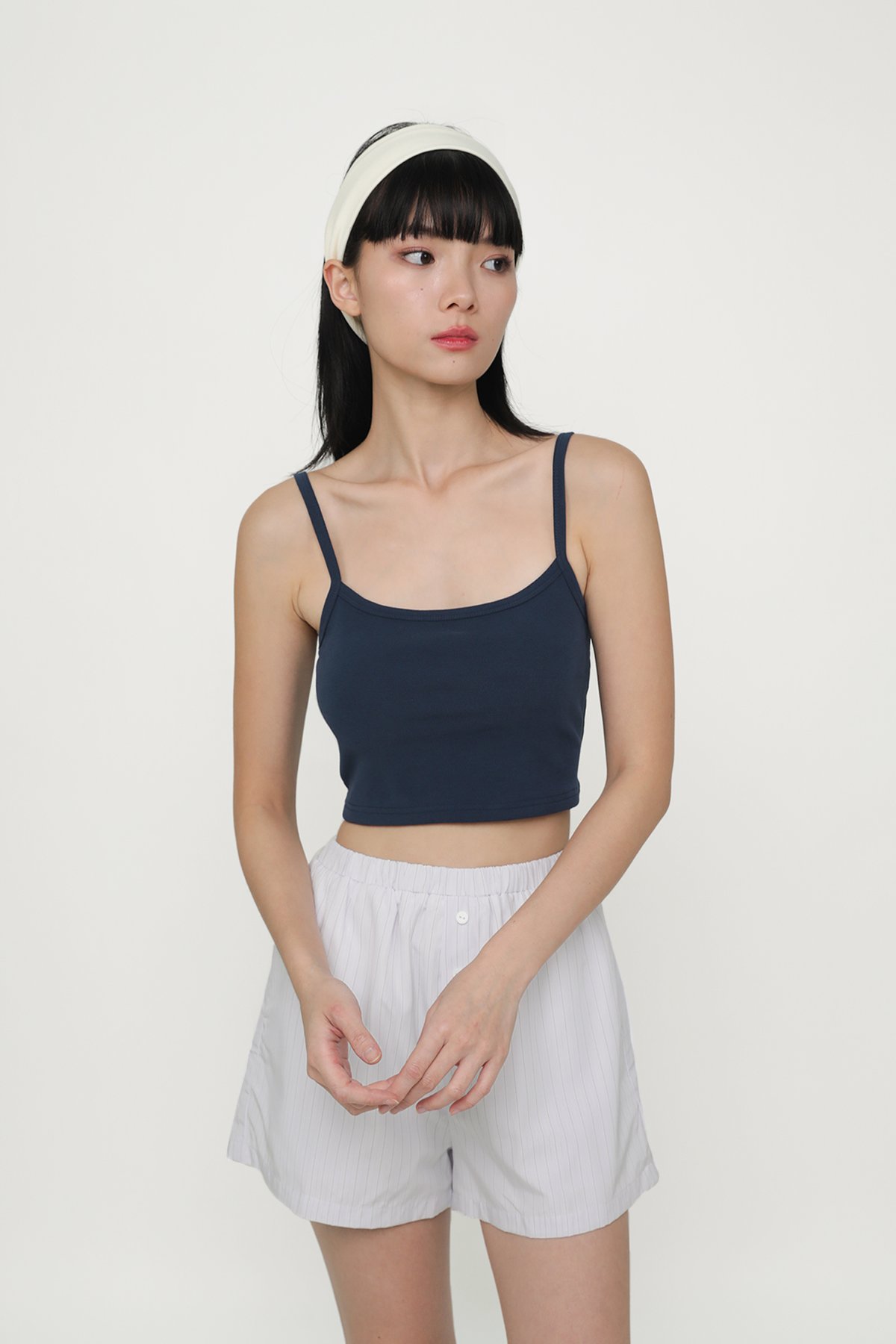 Jessica Basic Crop Padded Top (Navy)