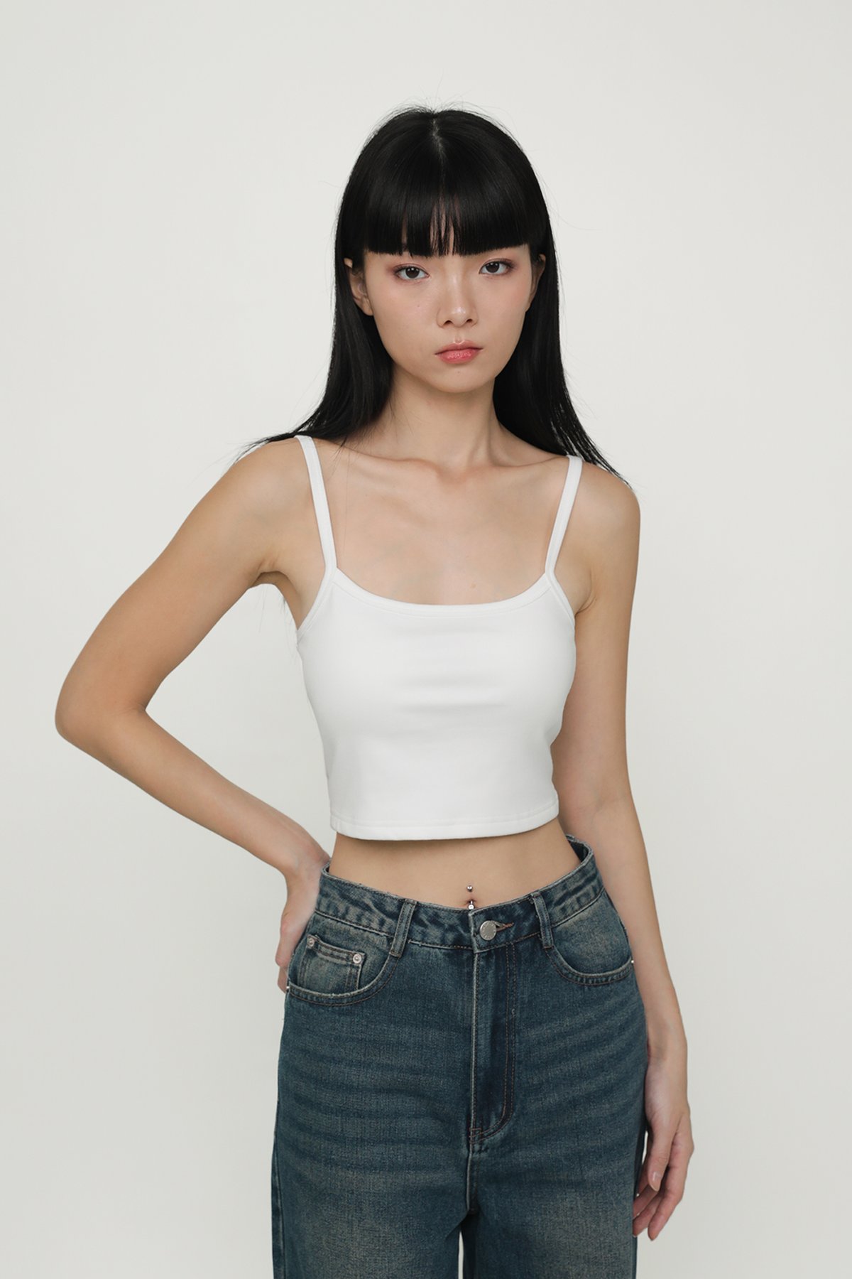 Jessica Basic Crop Padded Top (White)