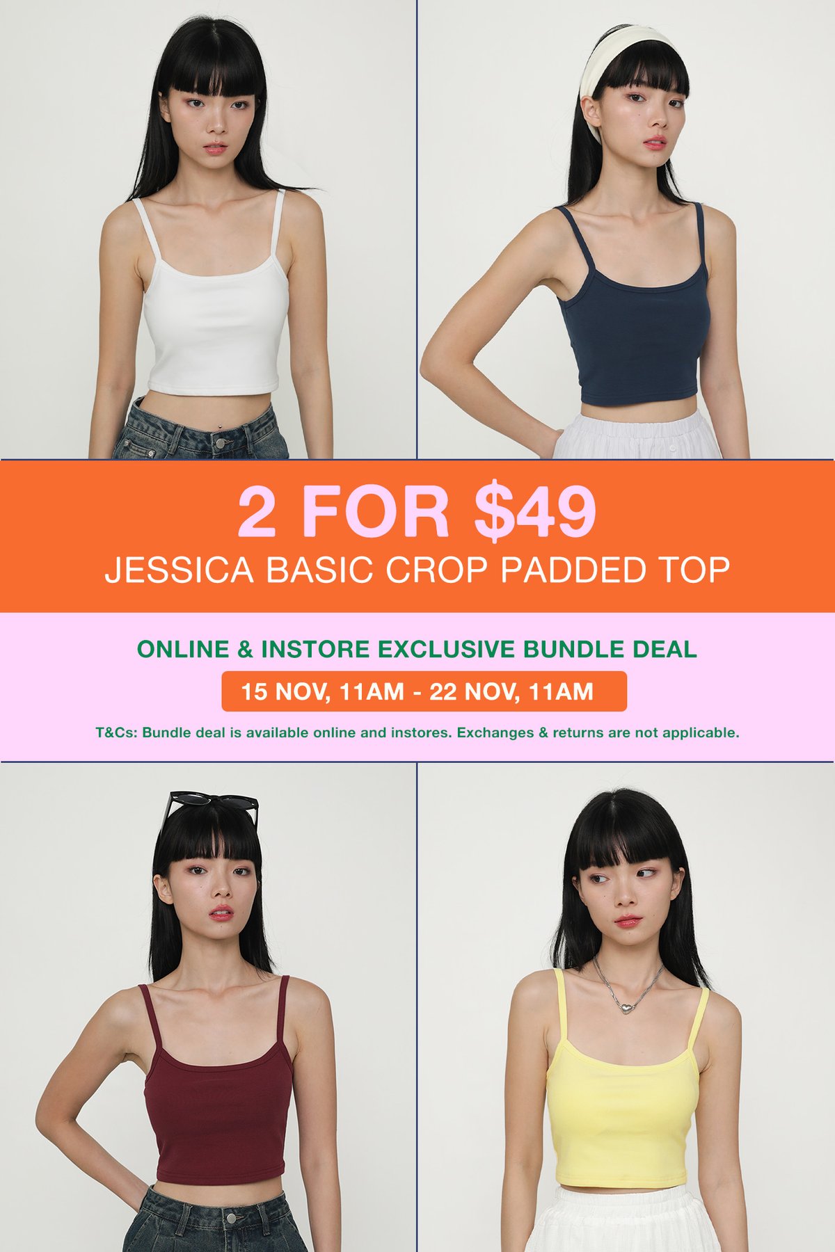 Jessica Basic Crop Padded Top Bundle