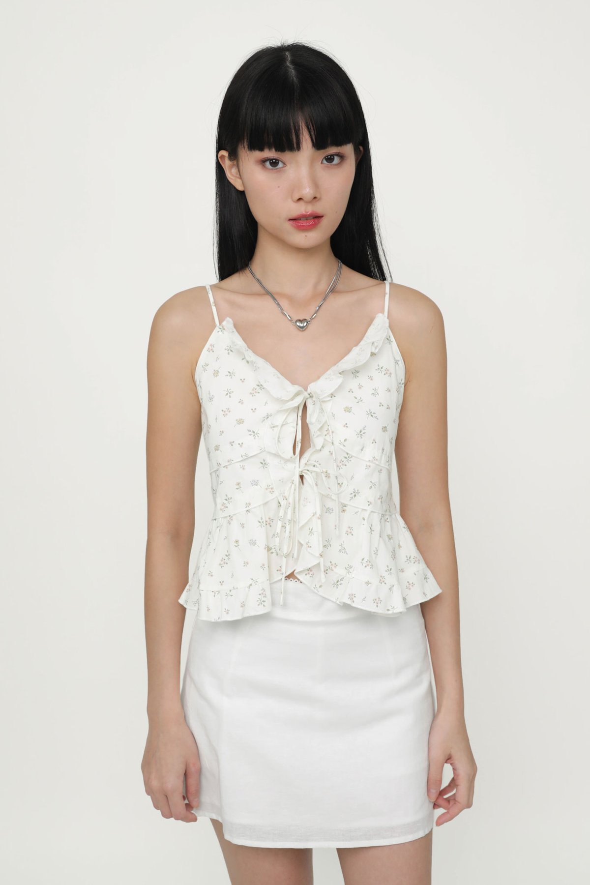 Kace Frilly Babydoll Top (Cream Blooms)