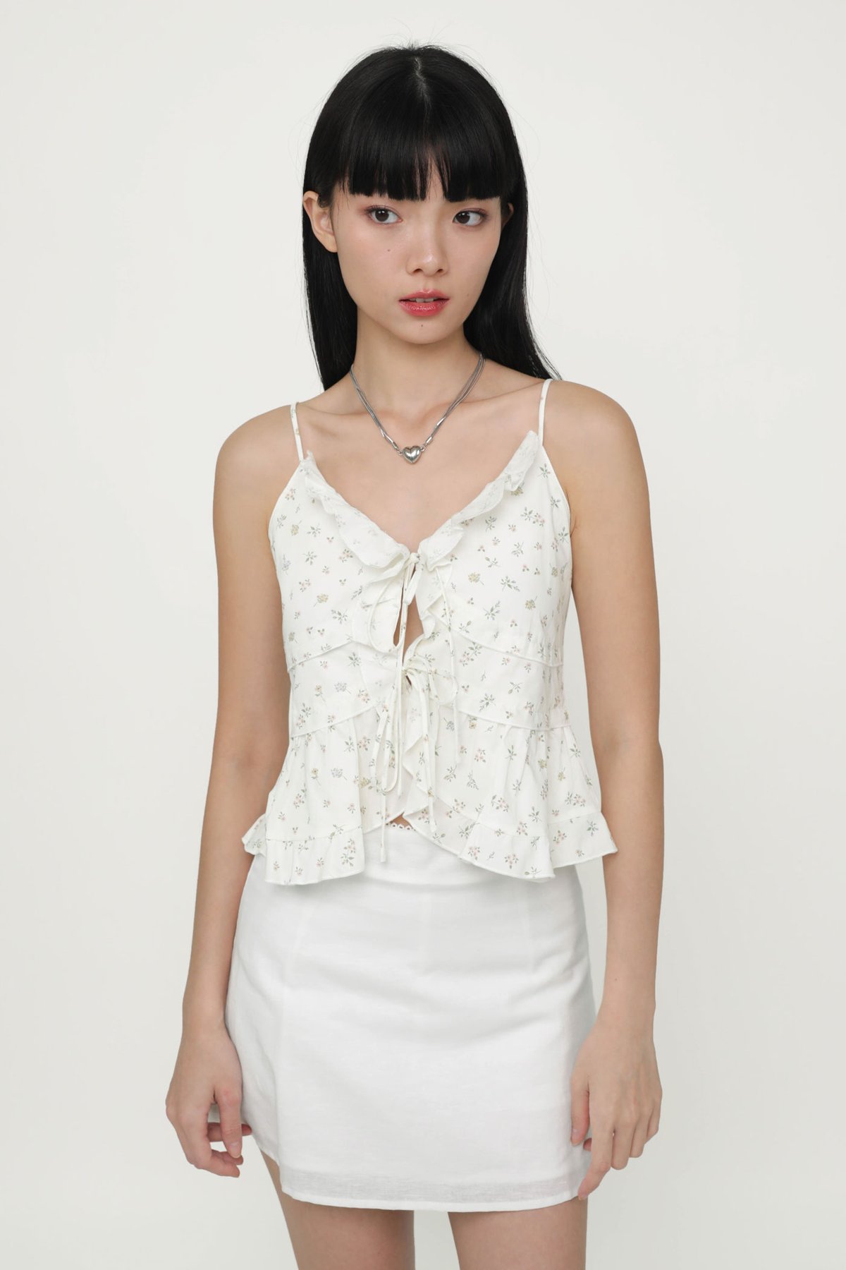 Kace Frilly Babydoll Top (Cream Blooms)